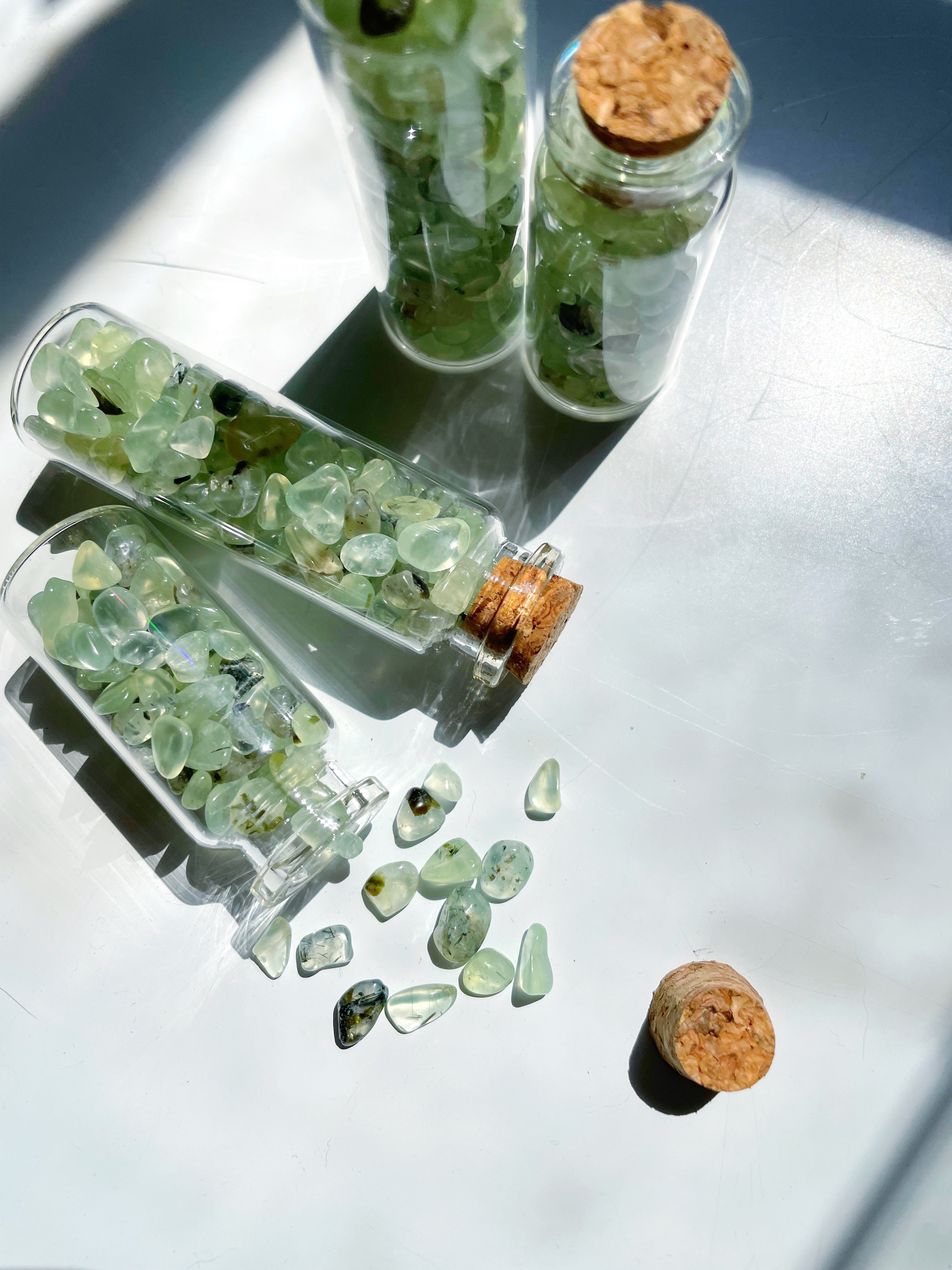 Prehnite with Epidote Chip Bottles - Baltic Mermaid