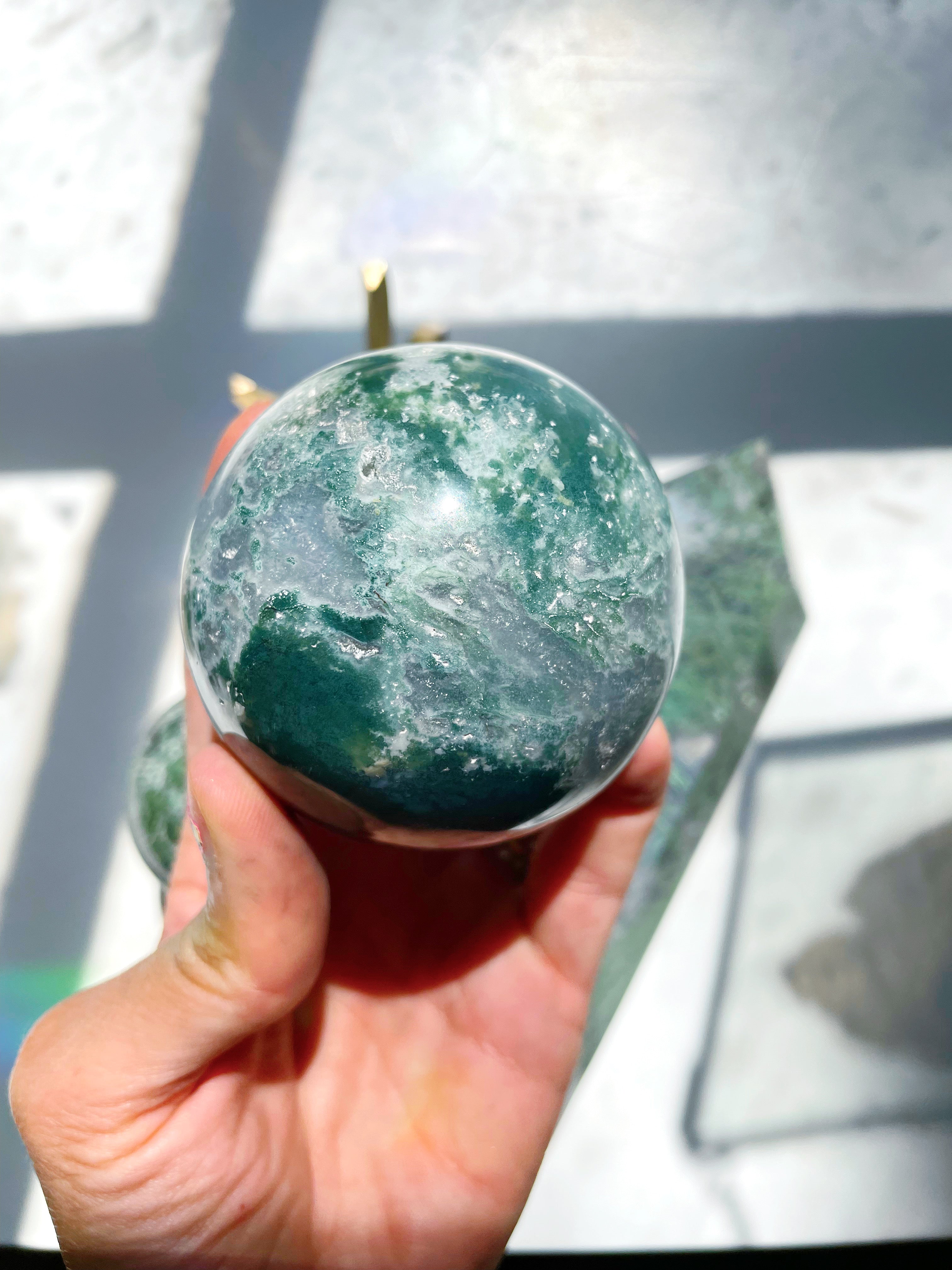 Moss Agate Sphere - Baltic Mermaid