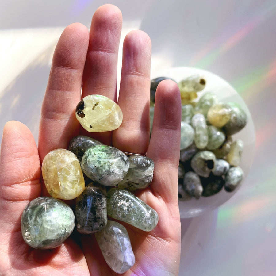 Prehnite with Epidote Tumbled Stones