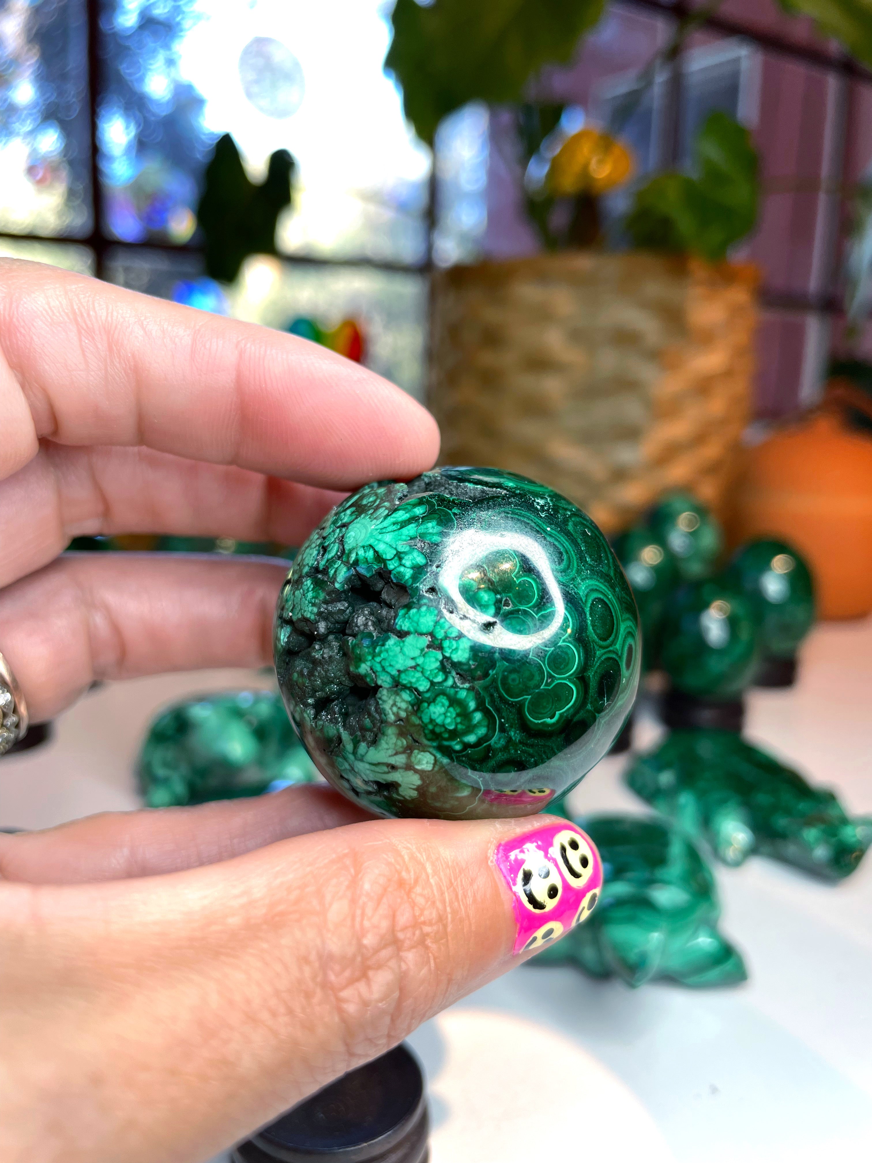 Malachite Carved Sphere - Baltic Mermaid