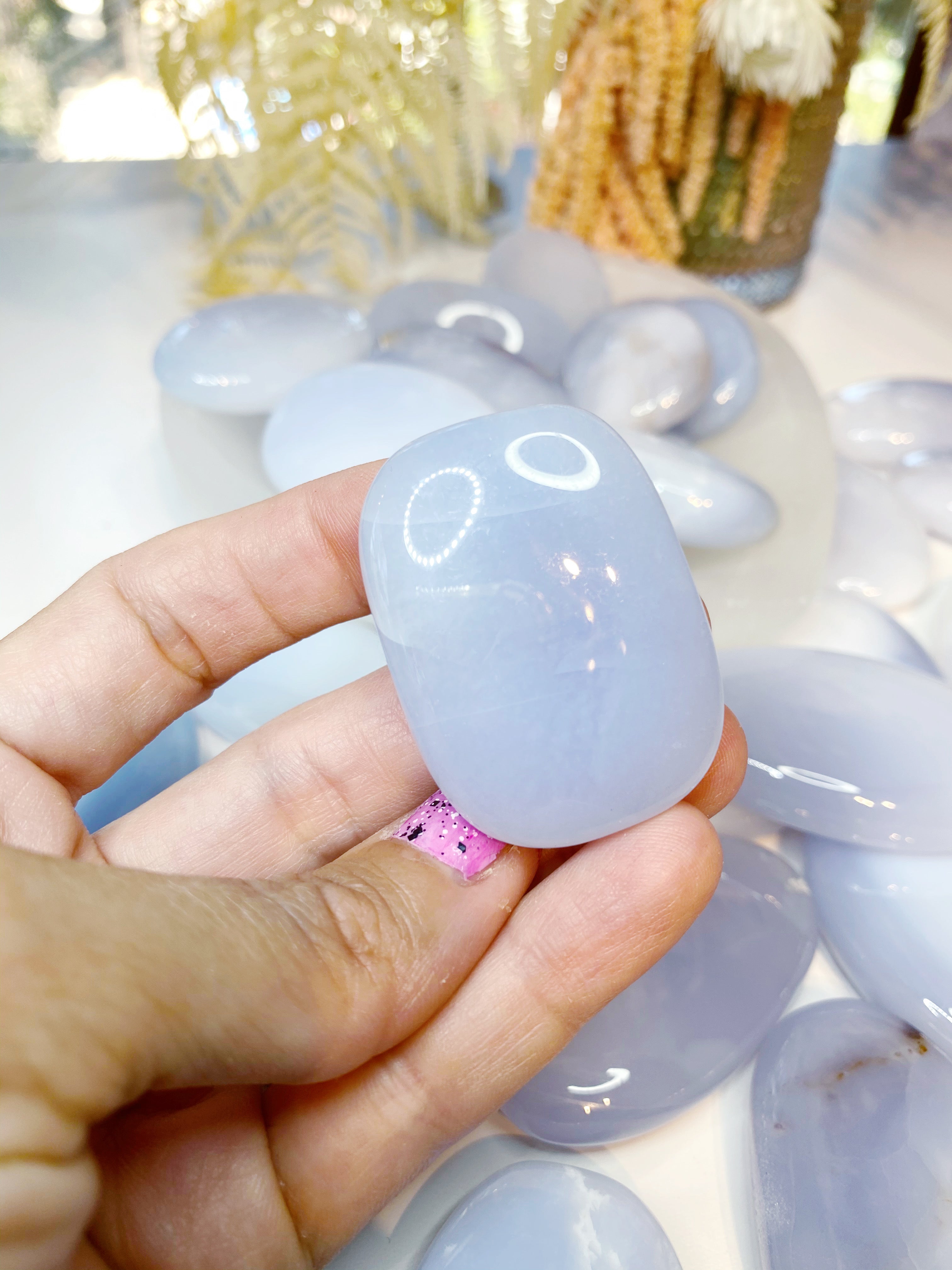 Blue Chalcedony Palm Stones - Baltic Mermaid