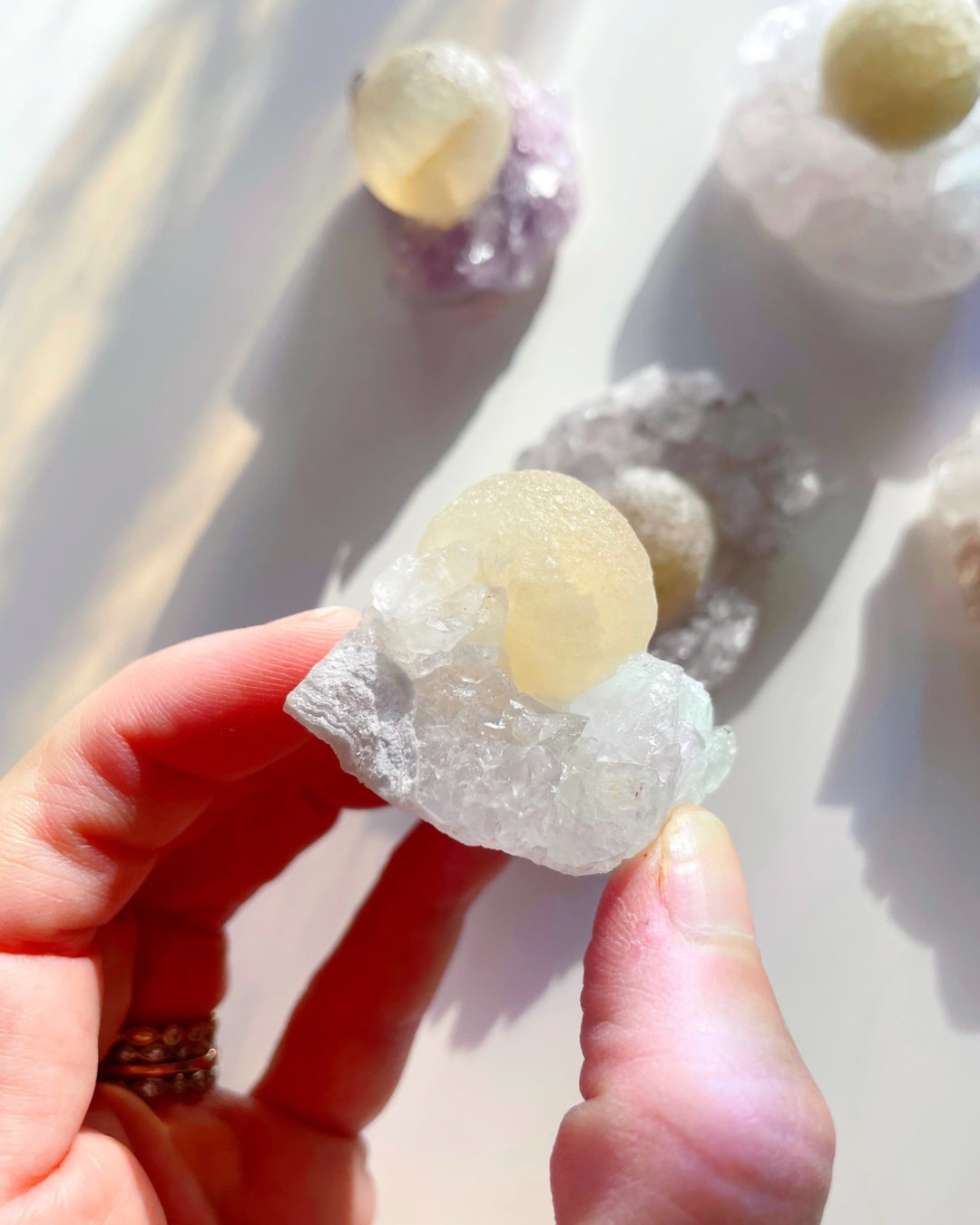 Rare Botryoidal Fluorite on Quartz “Fried Egg” - Baltic Mermaid