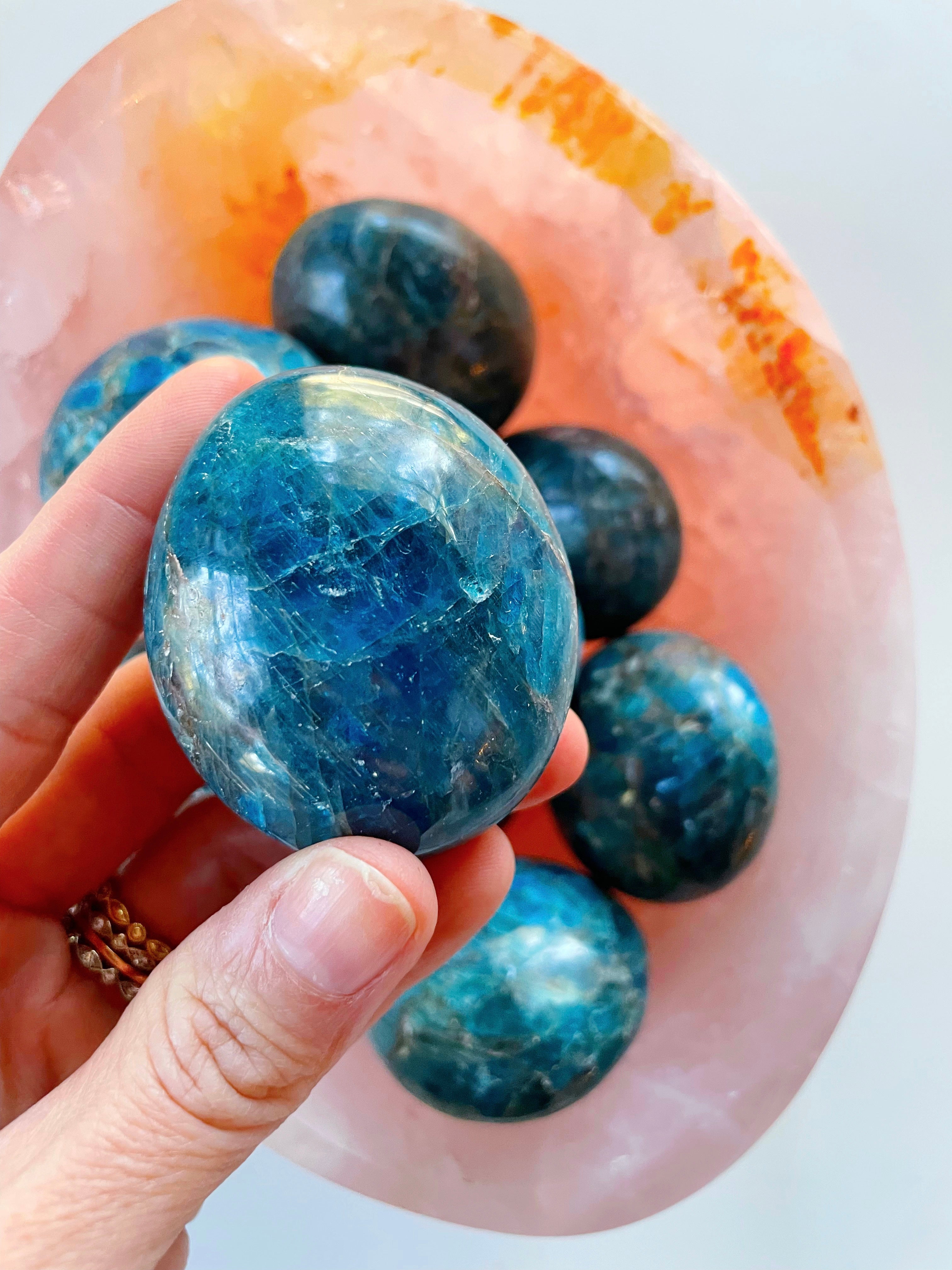 Blue Apatite Palm Stones - Baltic Mermaid