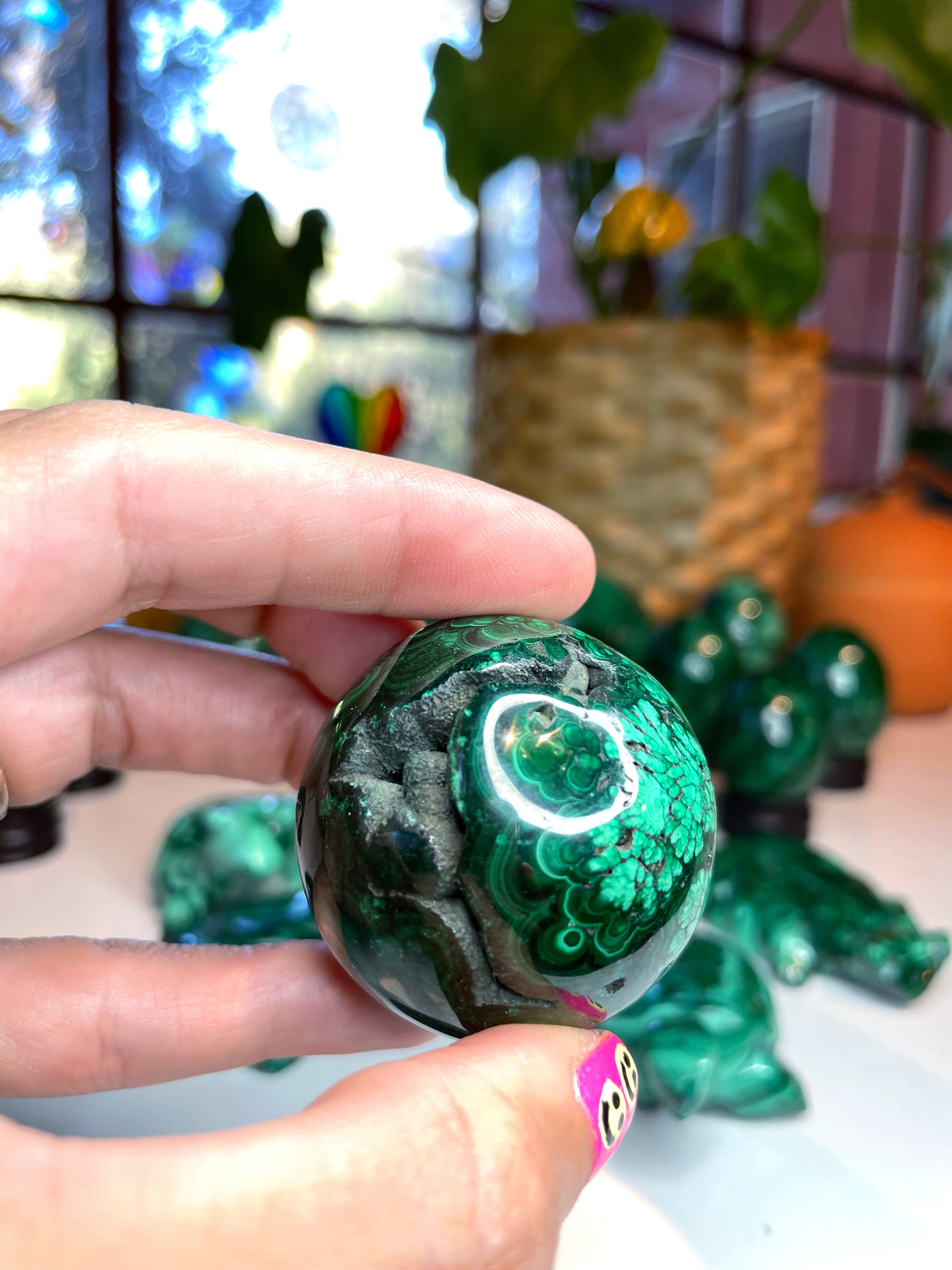 Malachite Carved Sphere - Baltic Mermaid