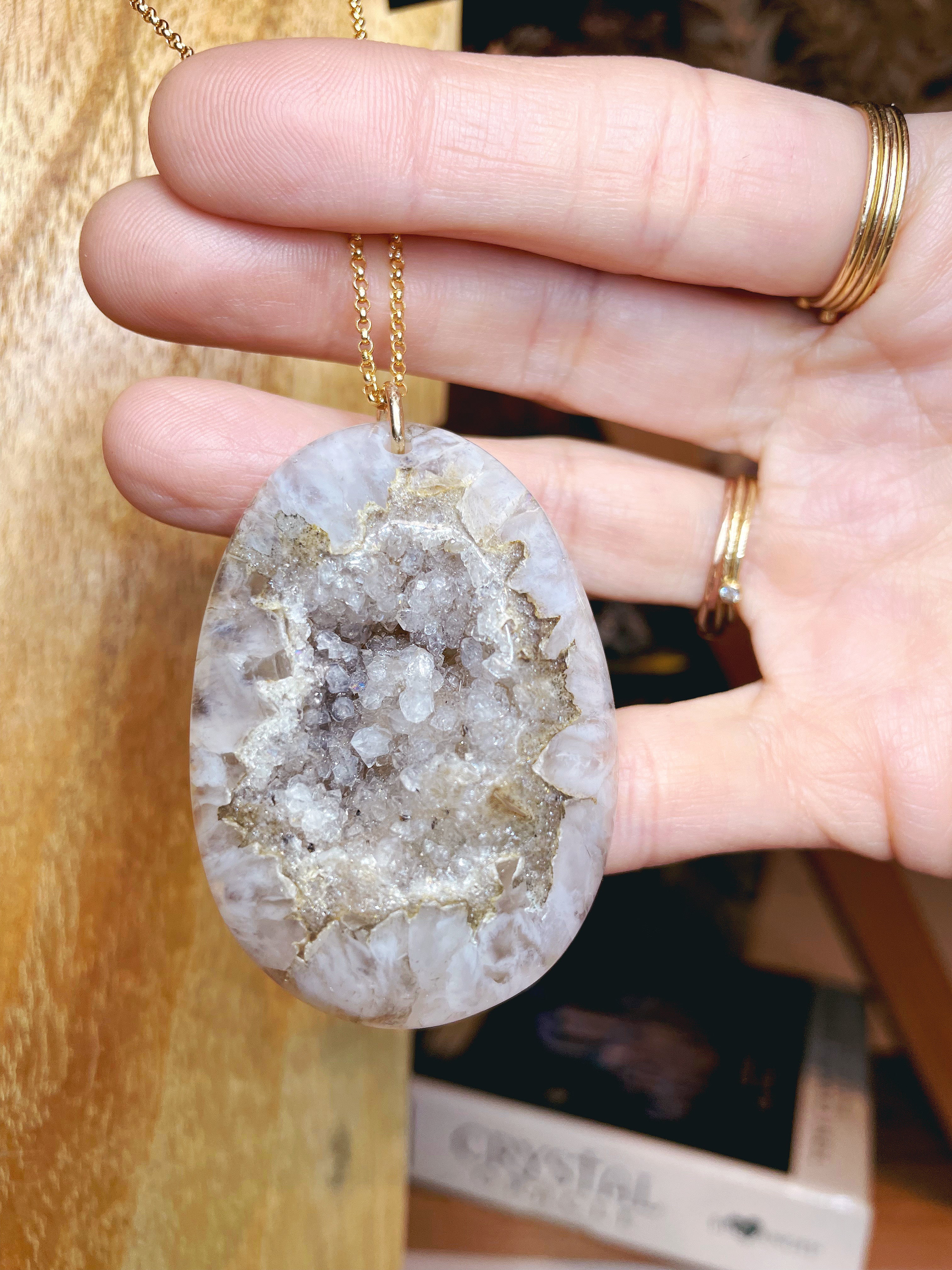 Druzy Agate Pendant 14k Gold Filled Necklace - Baltic Mermaid