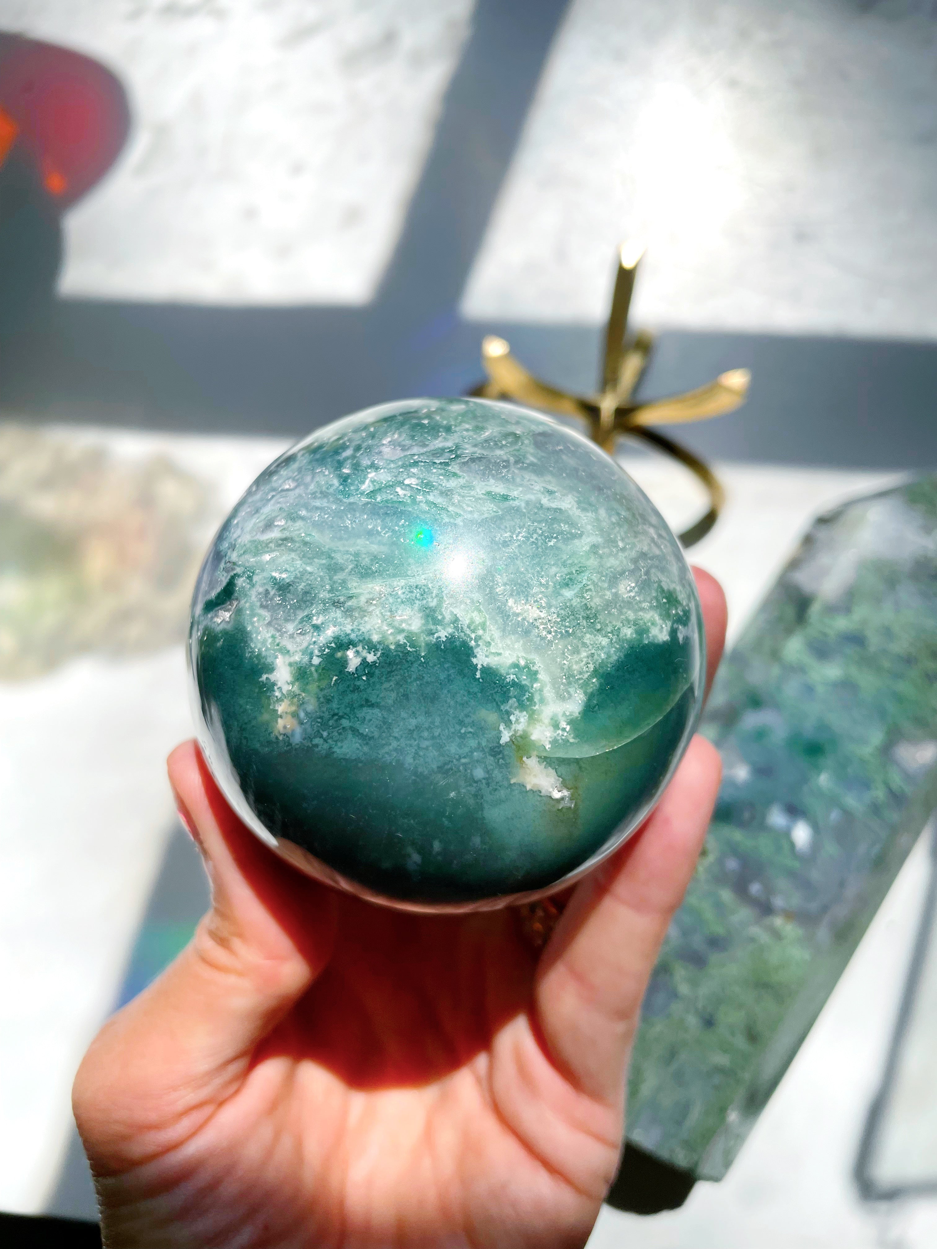 Moss Agate Sphere - Baltic Mermaid