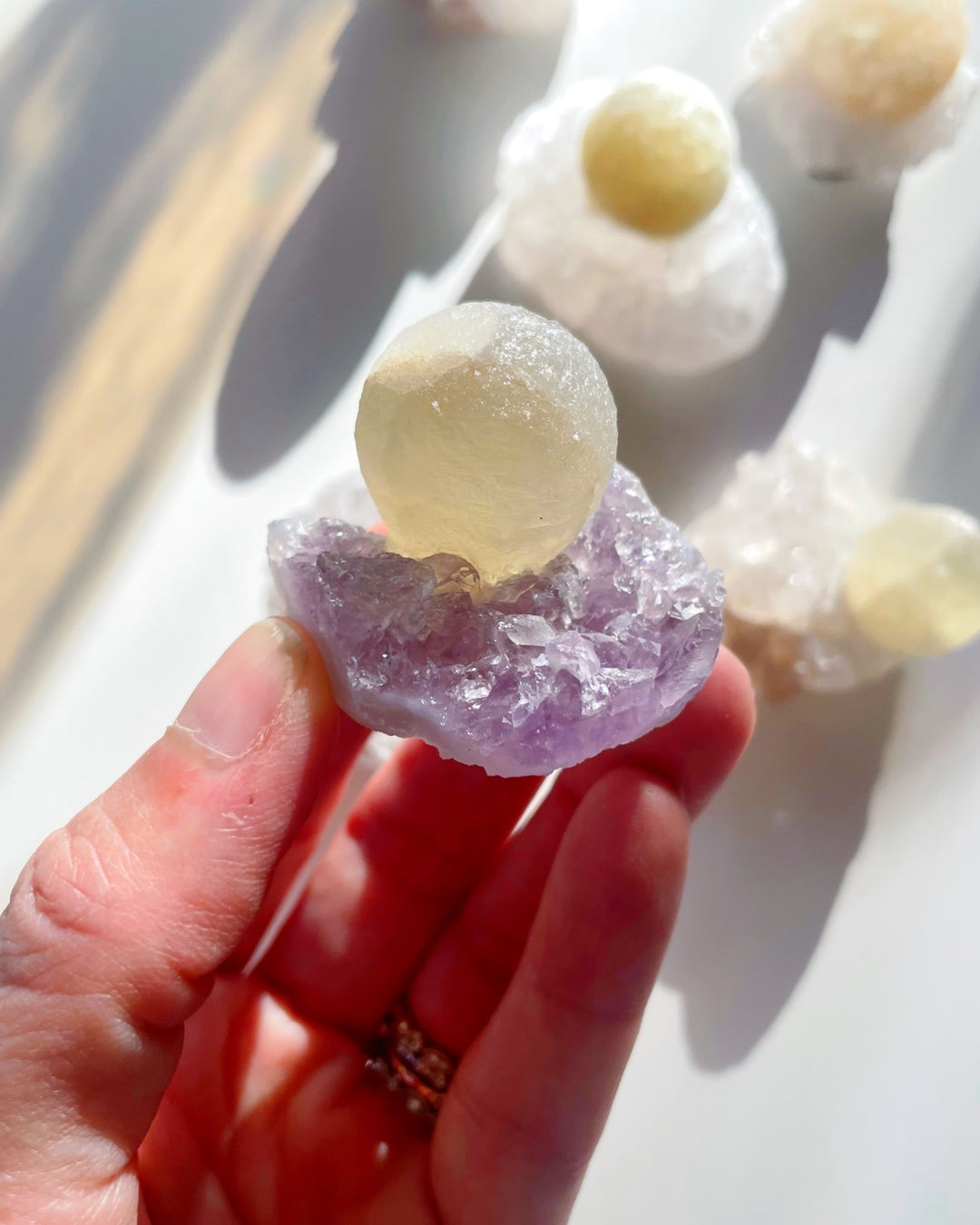 Rare Botryoidal Fluorite on Amethyst “Fried Egg” - Baltic Mermaid