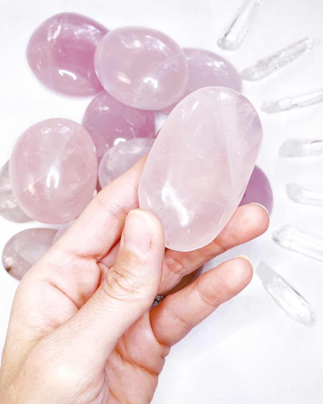 Rose Quartz Palm Stones - Baltic Mermaid