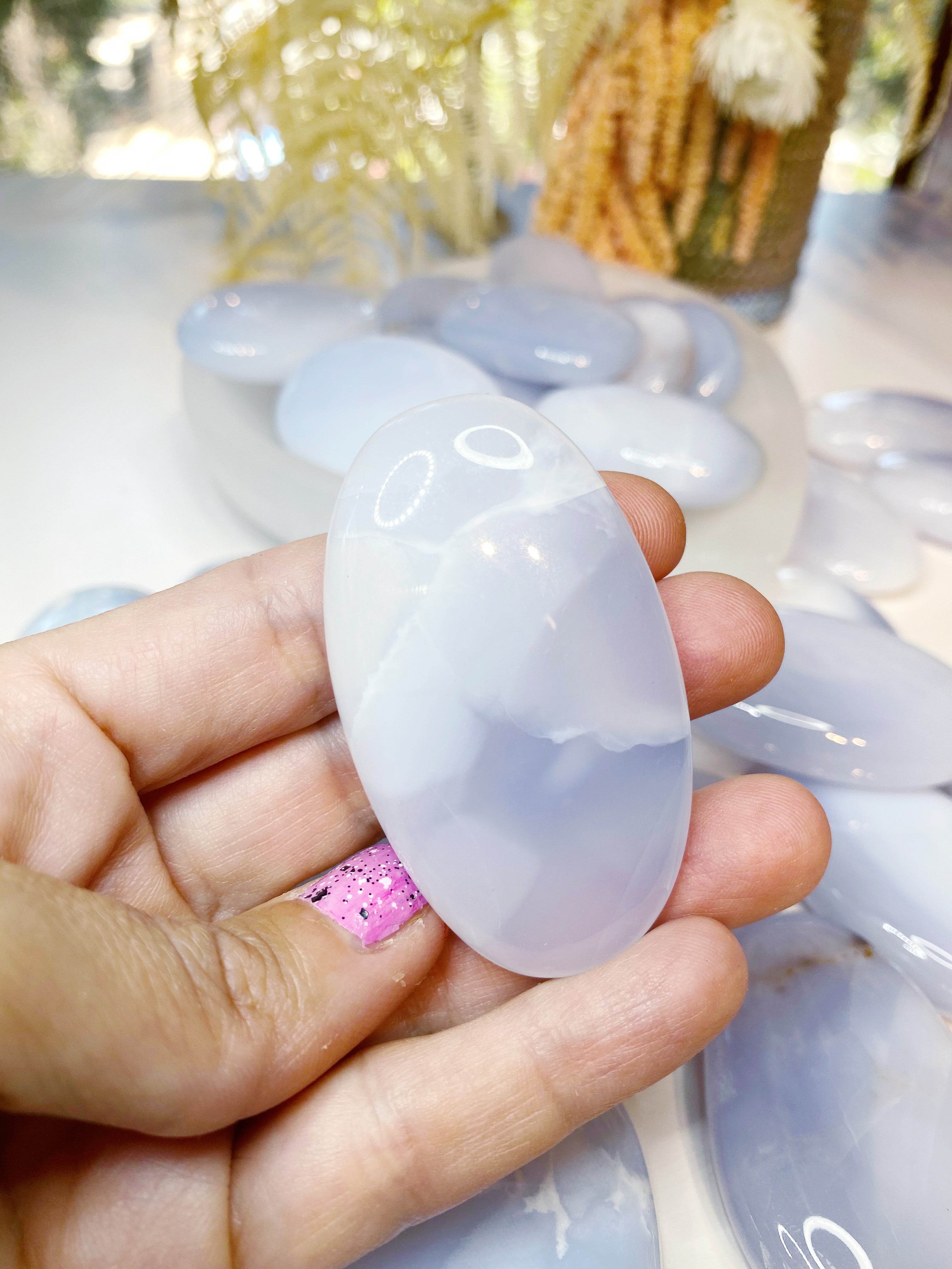 Blue Chalcedony Palm Stones - Baltic Mermaid