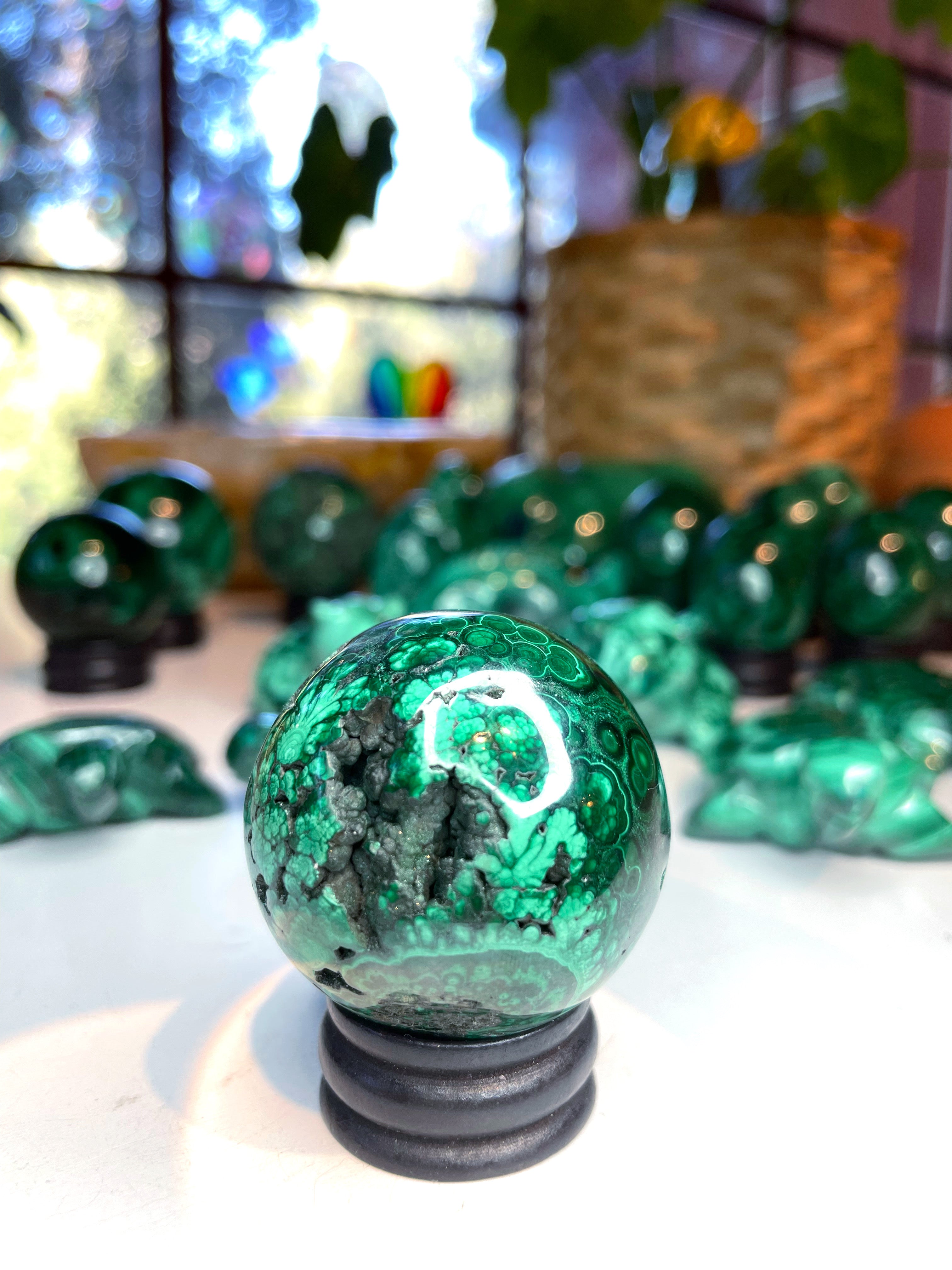 Malachite Carved Sphere - Baltic Mermaid