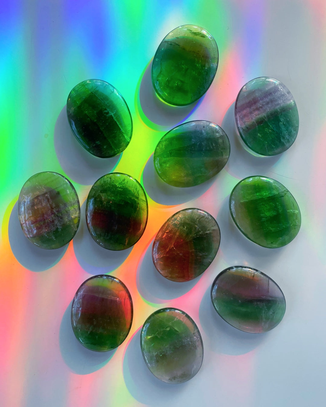 Fluorite Flat Palm Stones - Baltic Mermaid