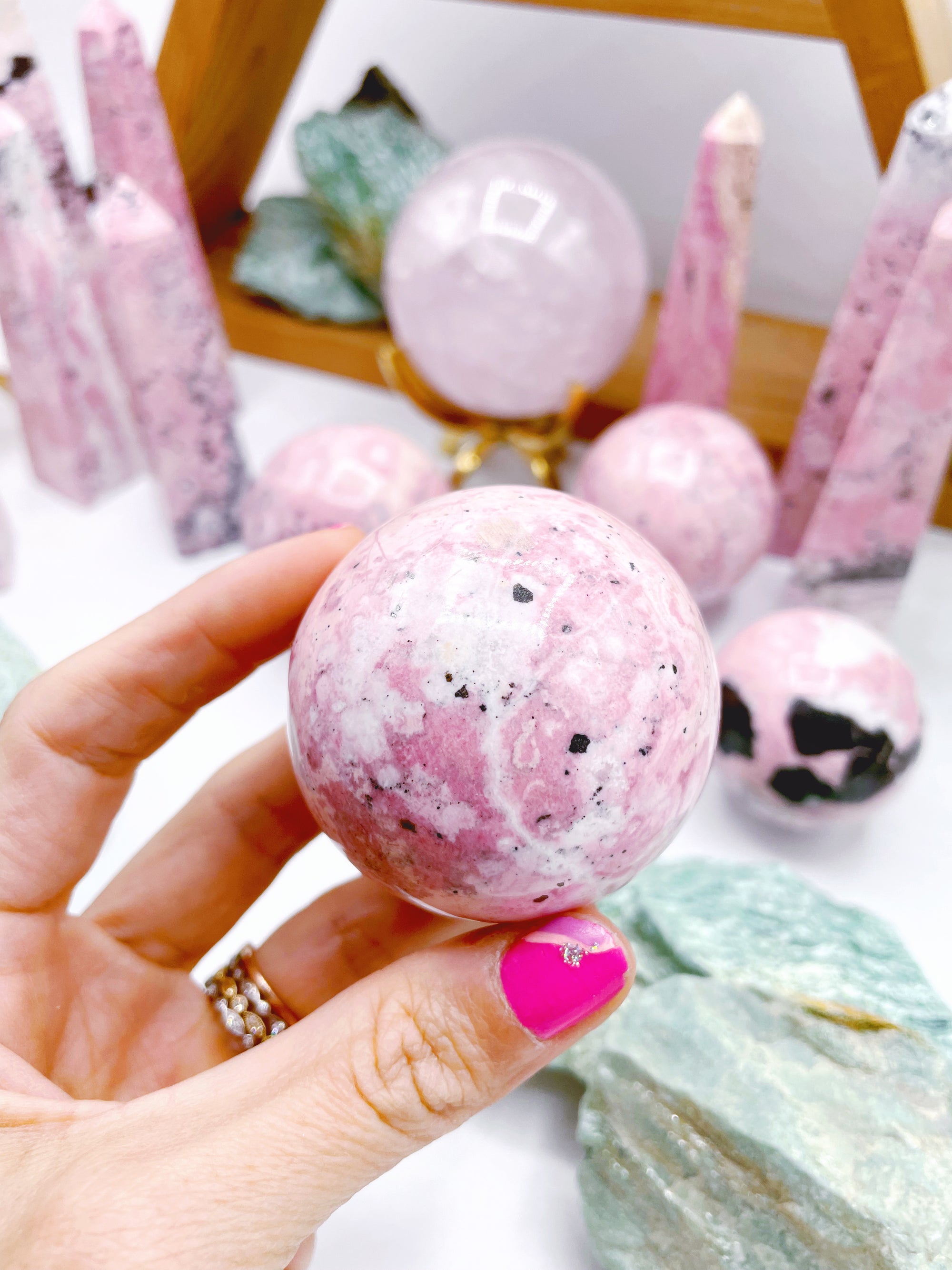 Druzy Rhodonite Sphere