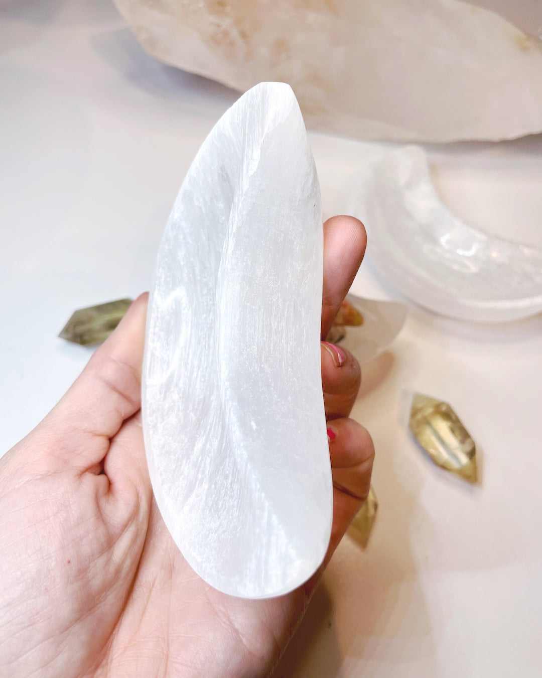 Selenite Crescent Moon Dish - Small - Baltic Mermaid