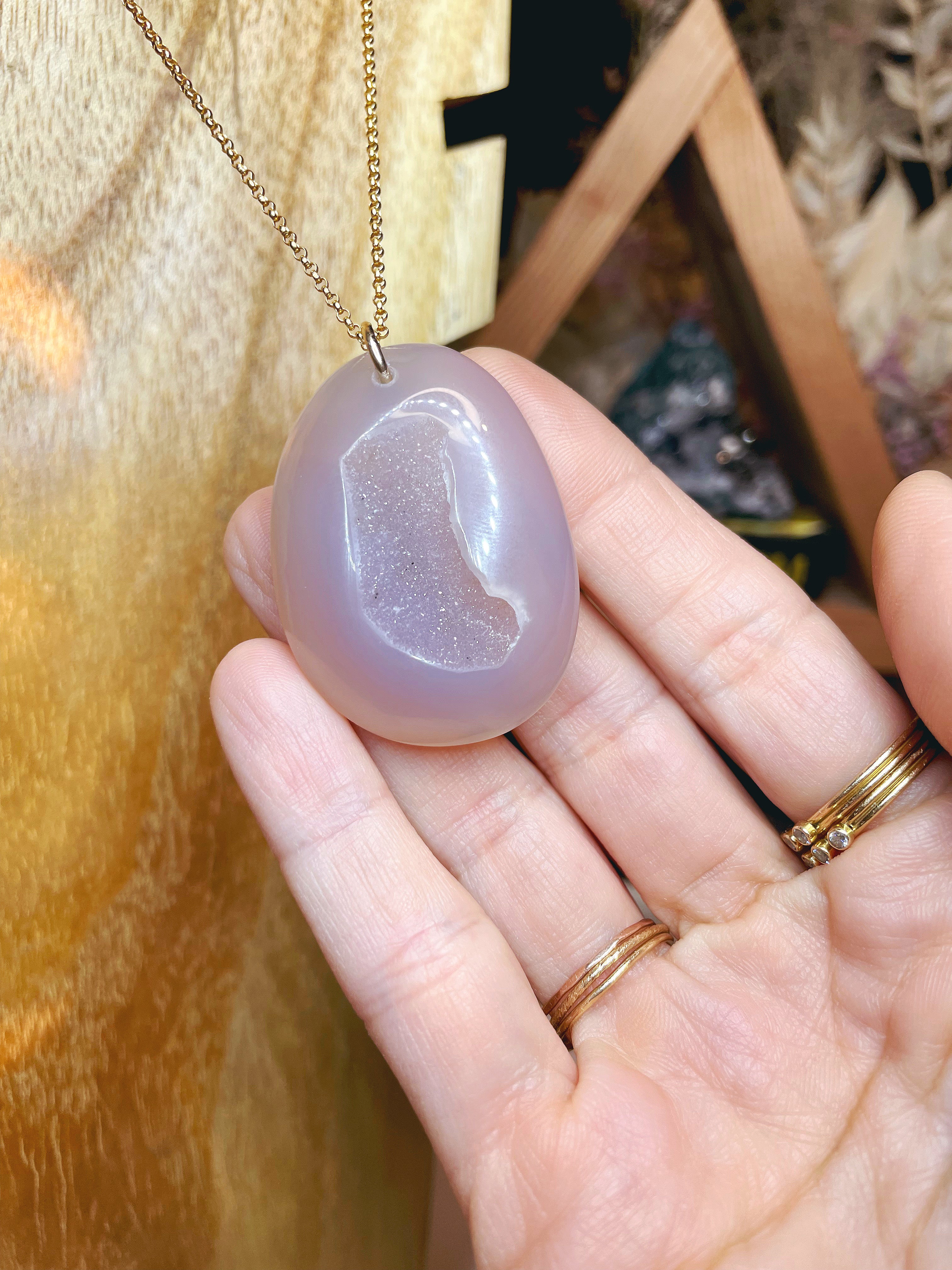 Druzy Agate Pendant 14k Gold Filled Necklace - Baltic Mermaid