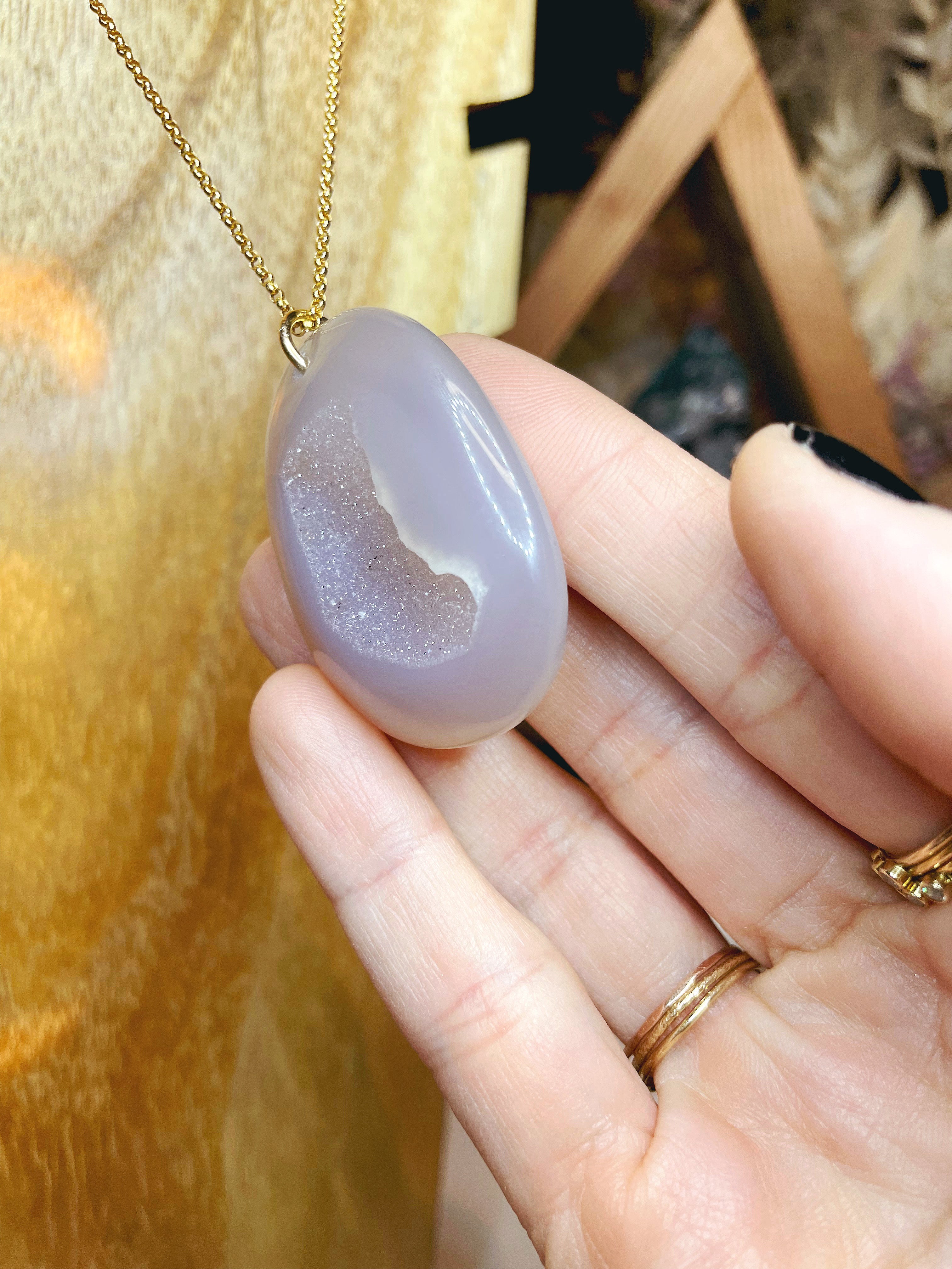 Druzy Agate Pendant 14k Gold Filled Necklace - Baltic Mermaid