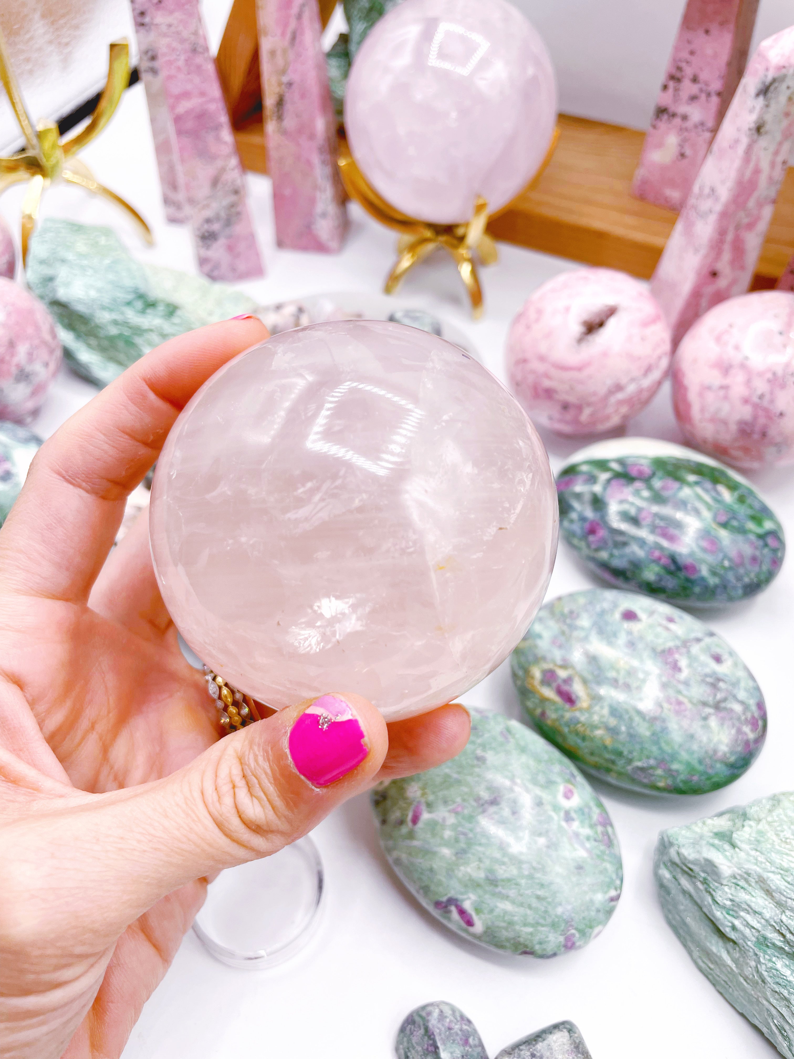 Rose Quartz Sphere w/ iron inclusions - Baltic Mermaid