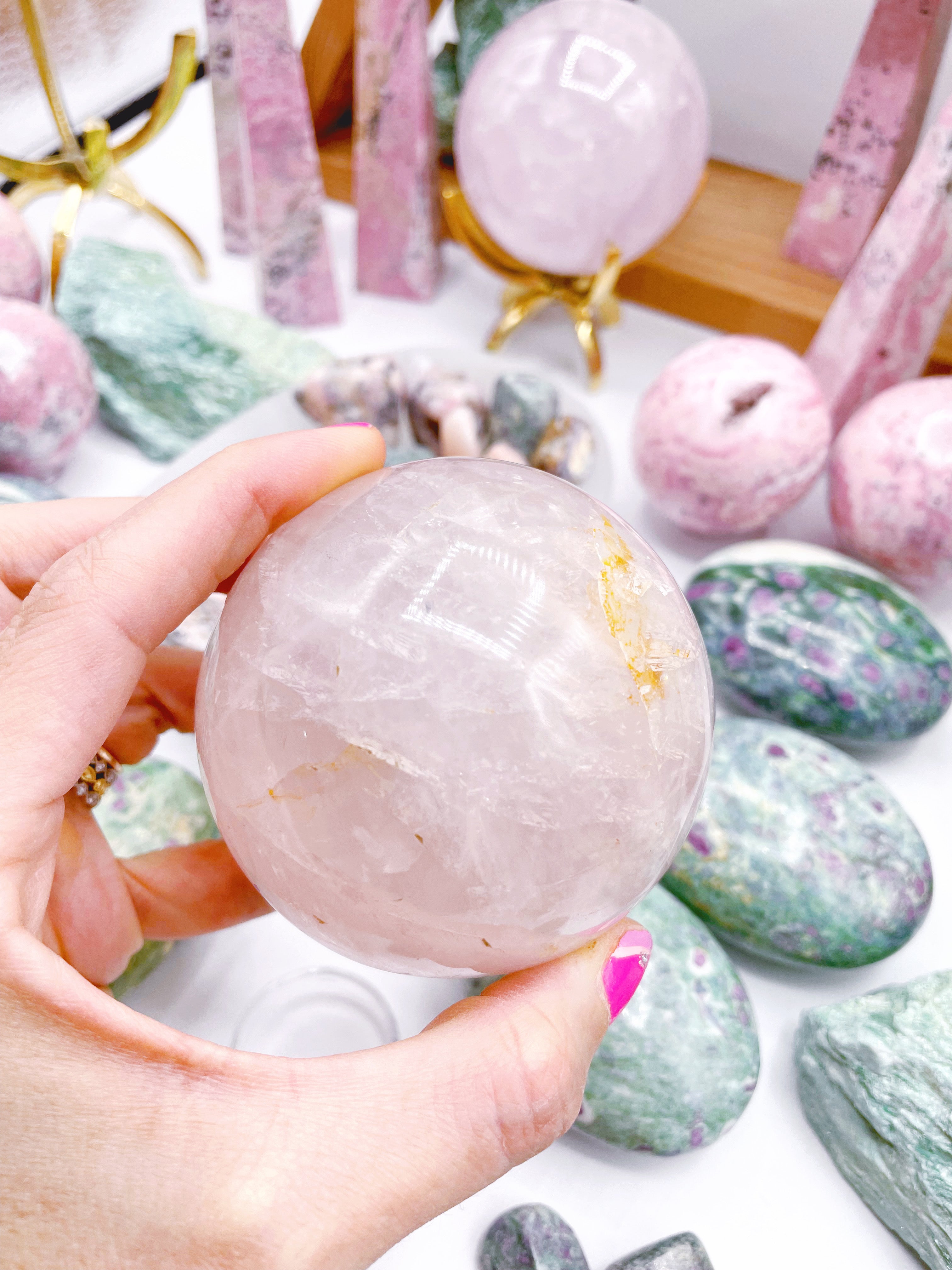 Rose Quartz Sphere w/ iron inclusions - Baltic Mermaid