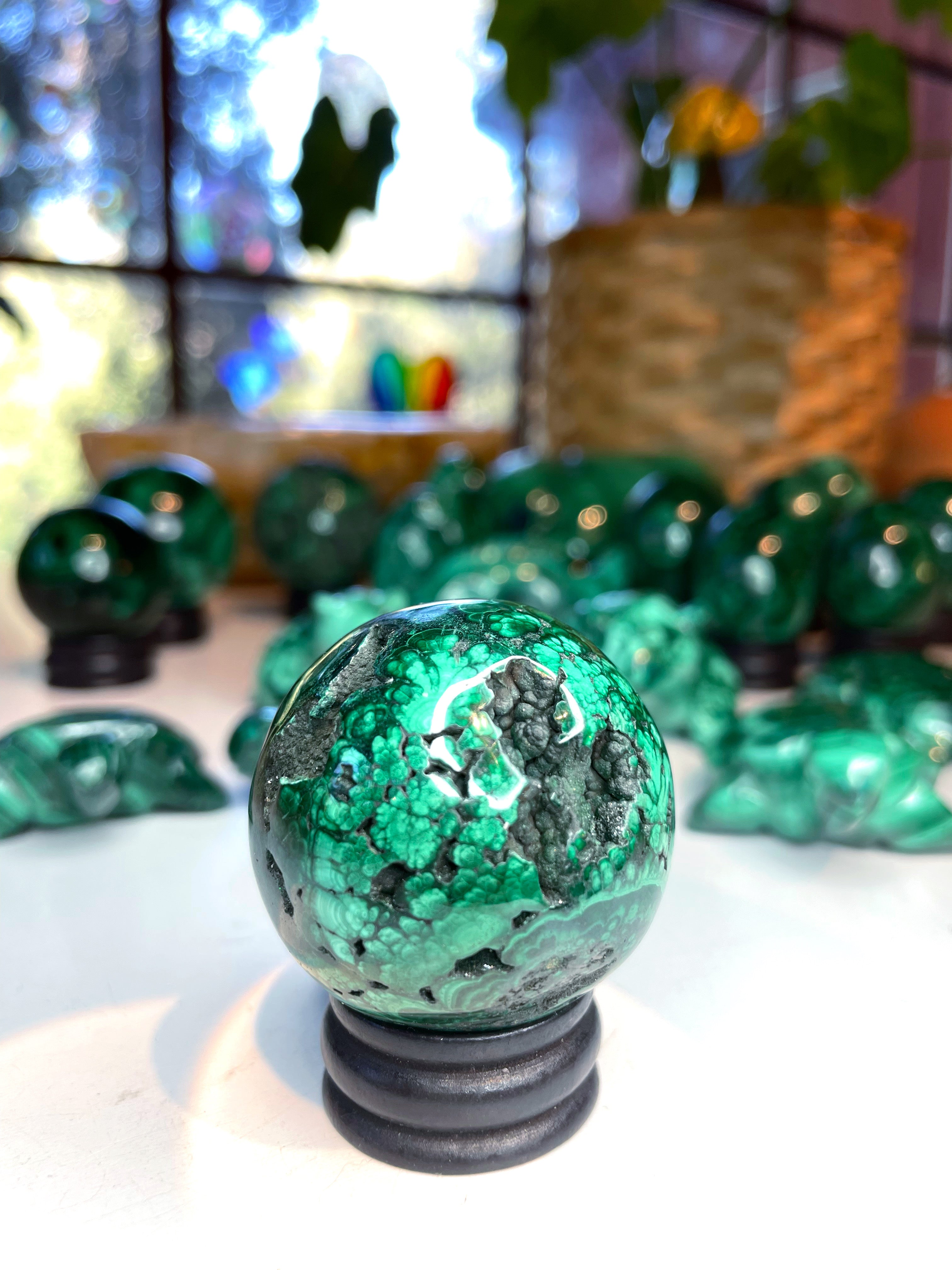 Malachite Carved Sphere - Baltic Mermaid