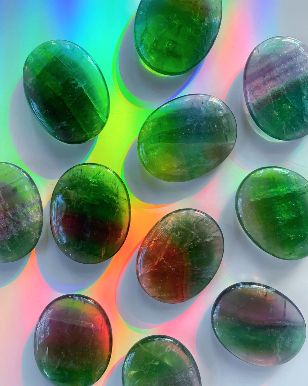 Fluorite Flat Palm Stones - Baltic Mermaid