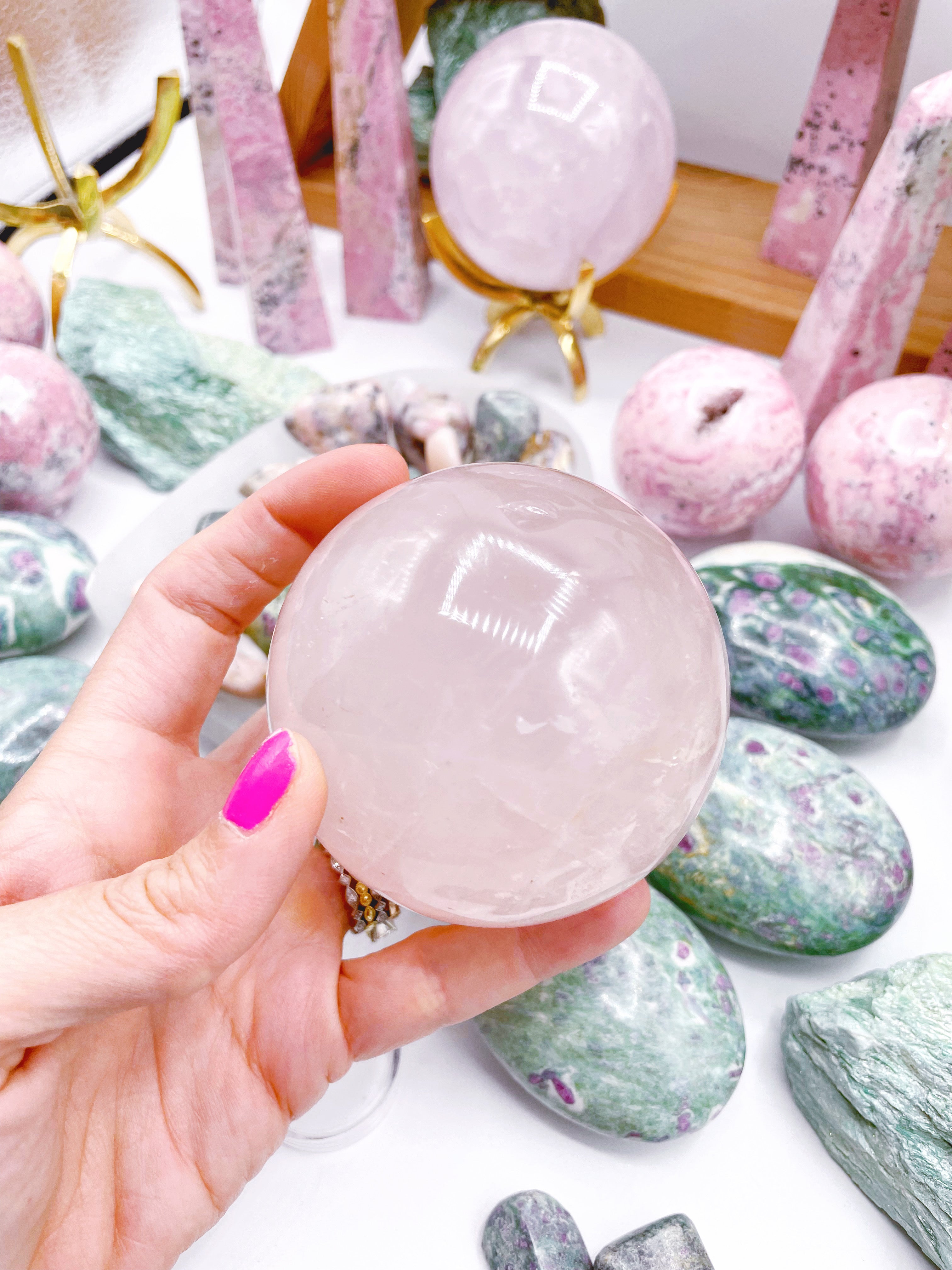 Rose Quartz Sphere w/ iron inclusions - Baltic Mermaid