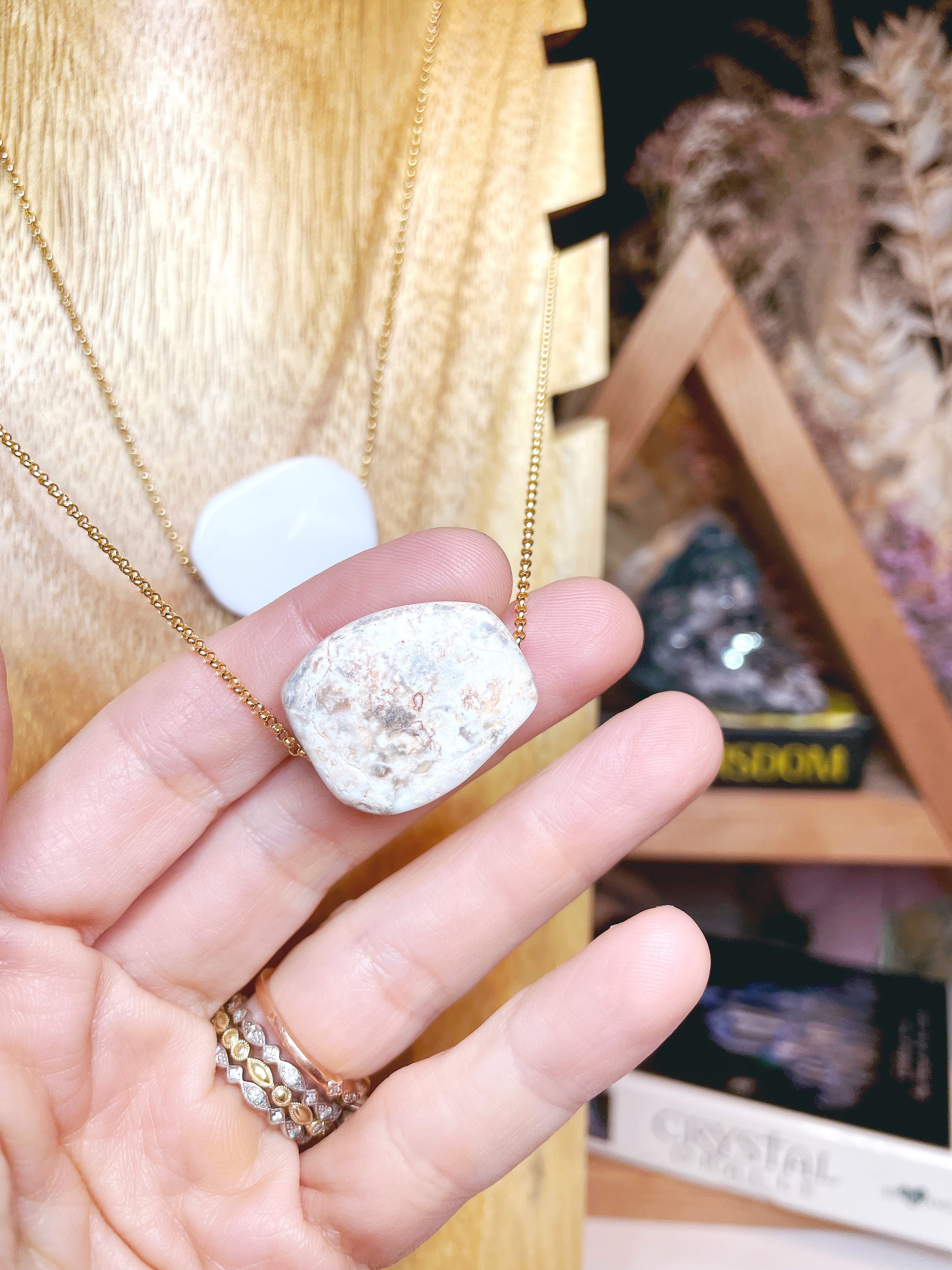 White Agate Pendant 14k Gold Filled Necklace - Baltic Mermaid