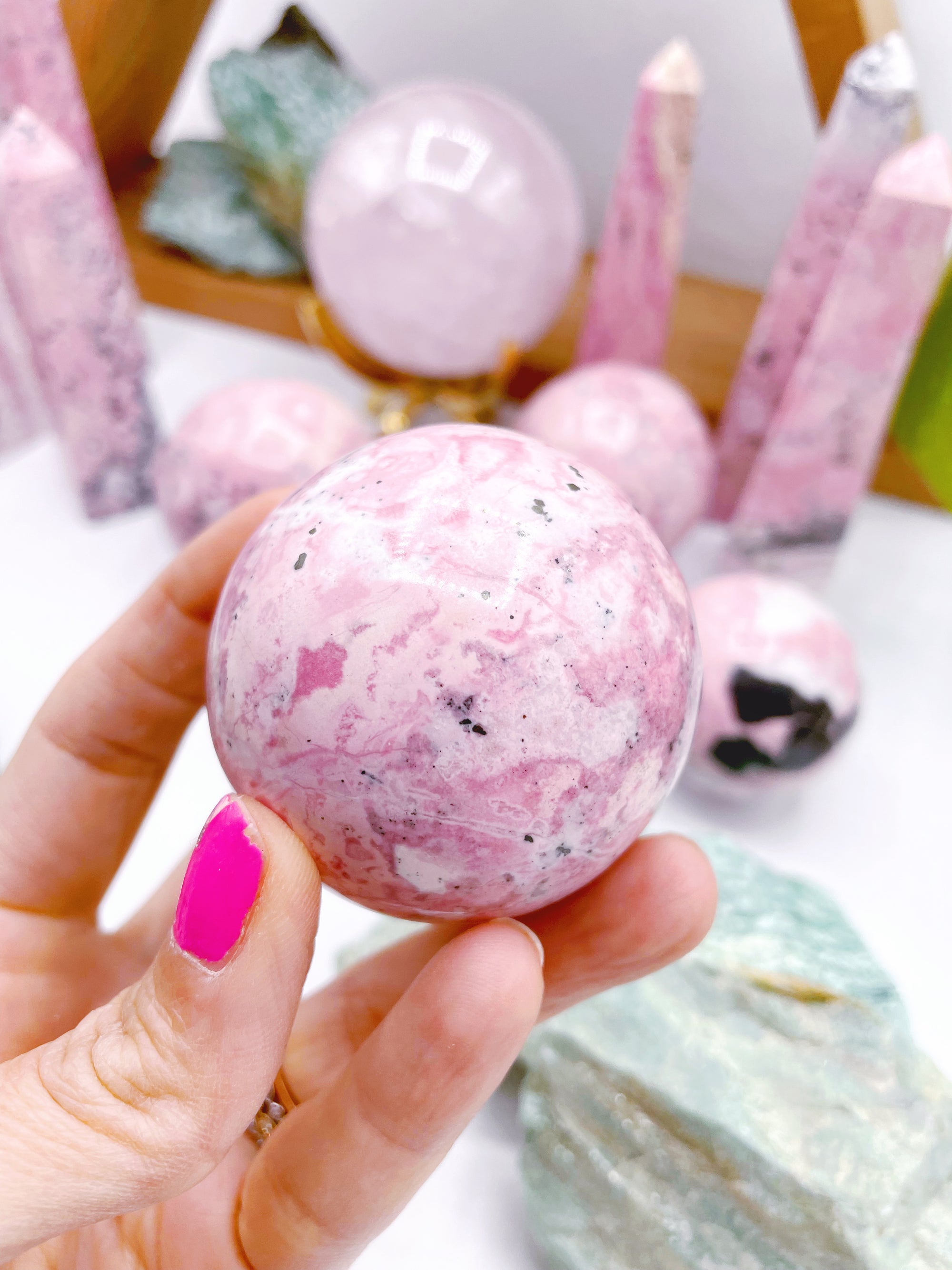 Druzy Rhodonite Sphere