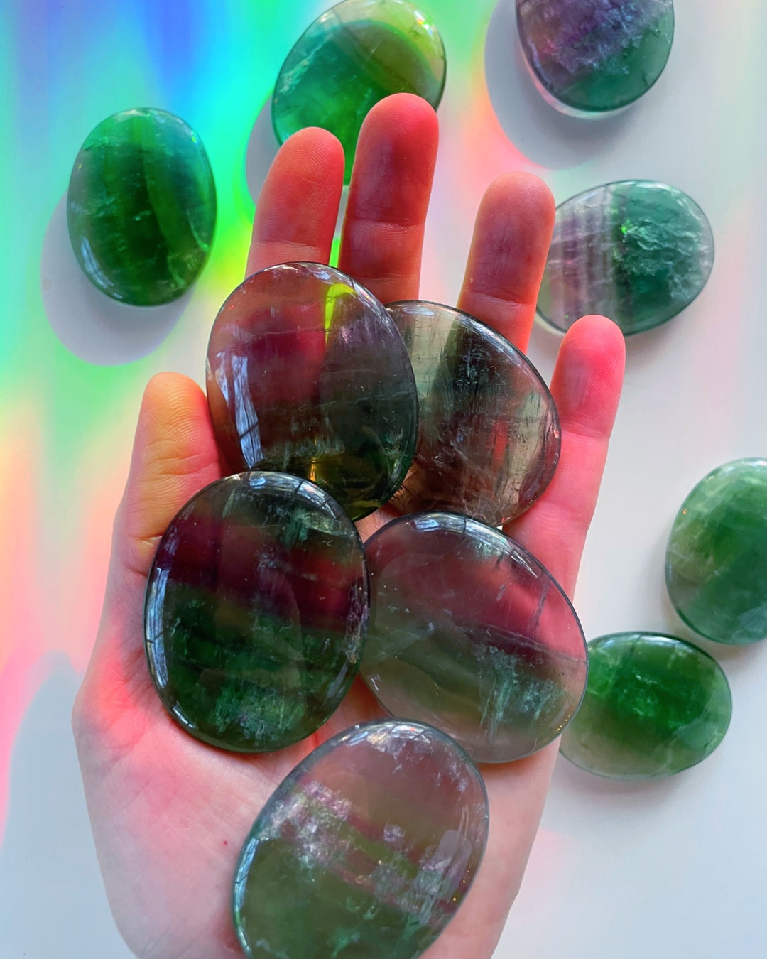 Fluorite Flat Palm Stones - Baltic Mermaid