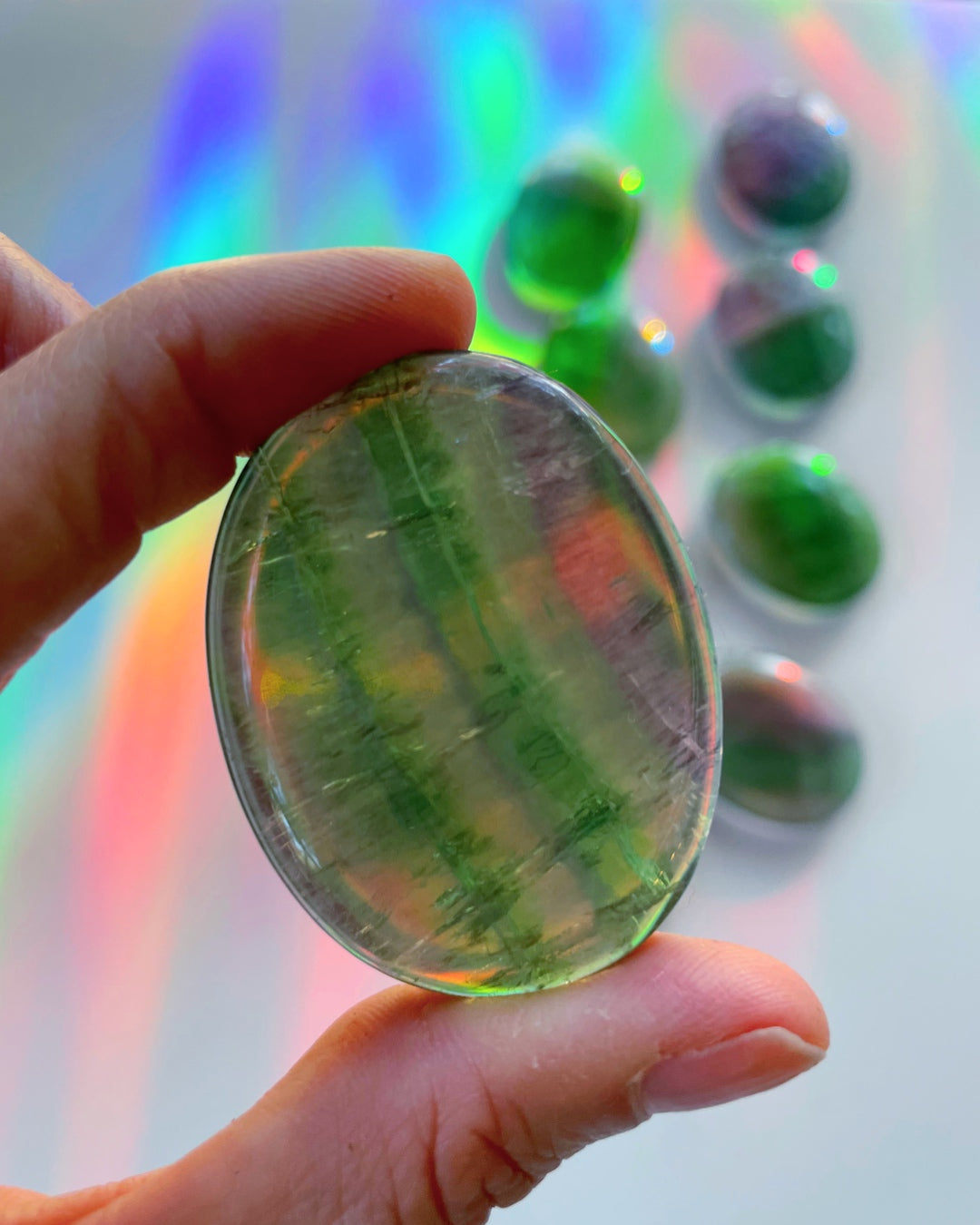 Fluorite Flat Palm Stones - Baltic Mermaid