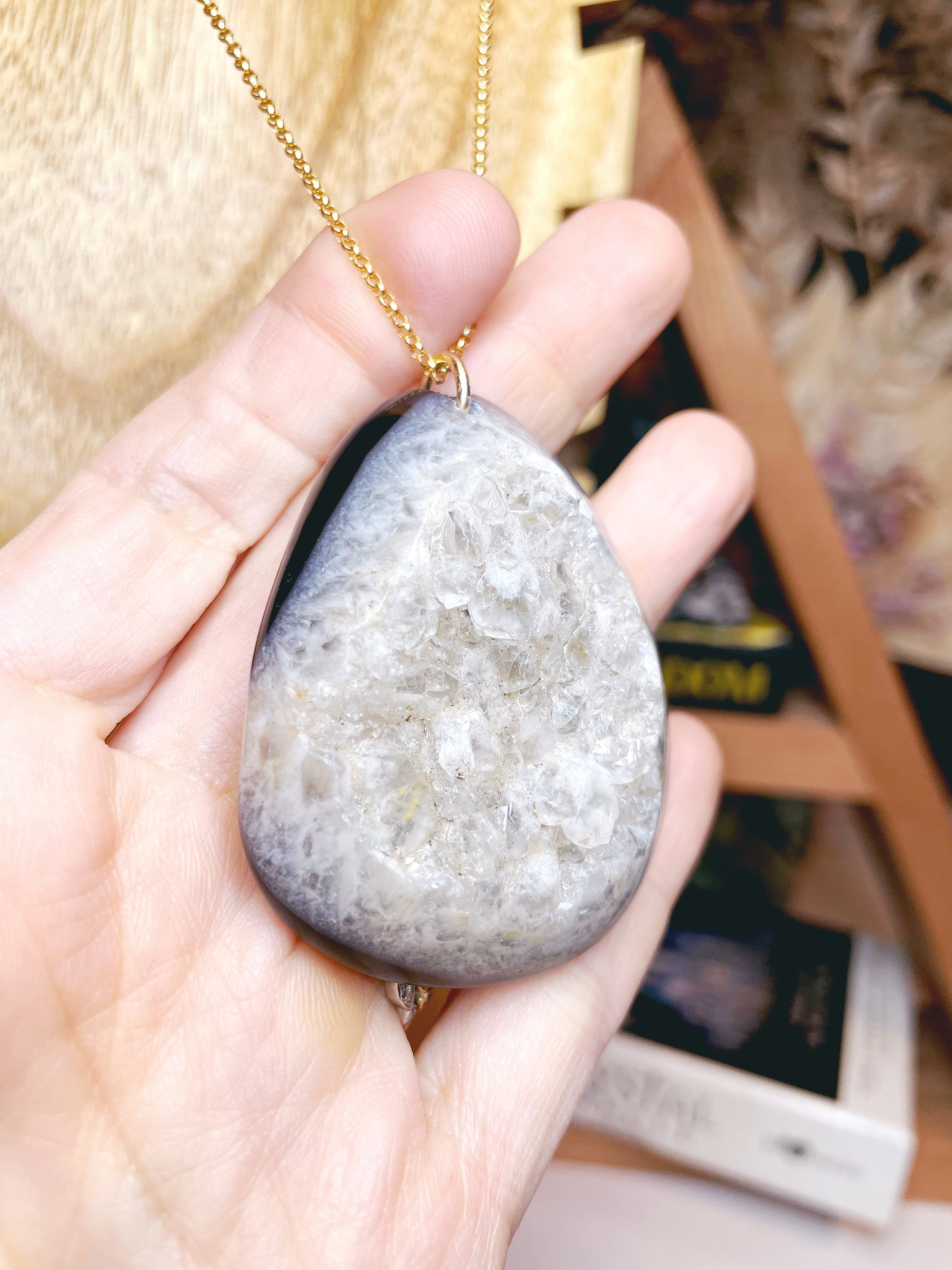 Druzy Agate Pendant 14k Gold Filled Necklace