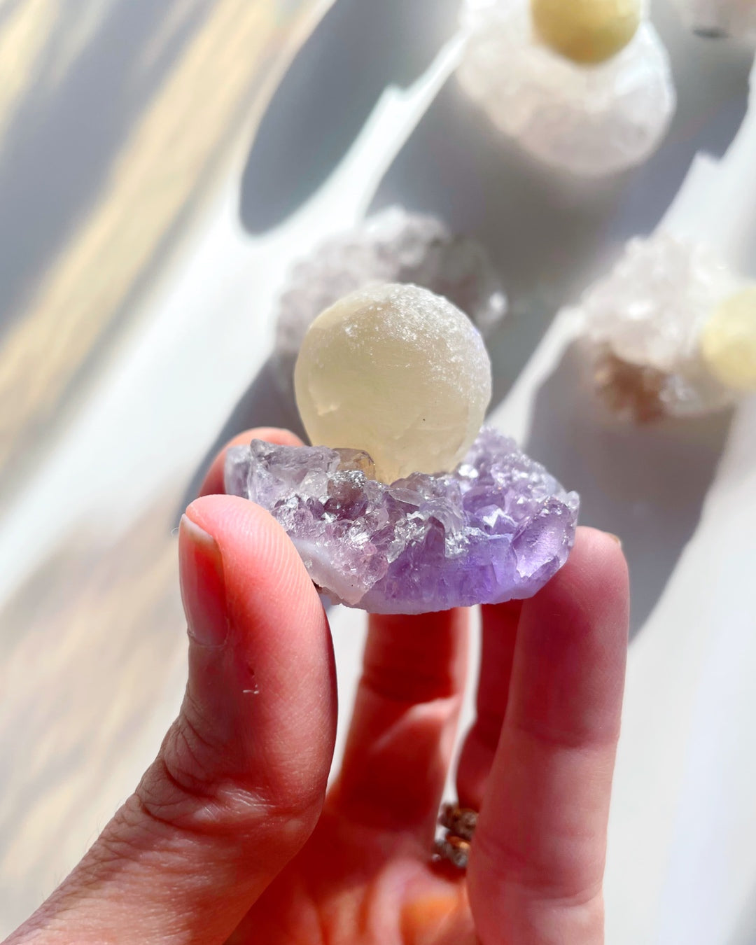 Rare Botryoidal Fluorite on Amethyst “Fried Egg” - Baltic Mermaid