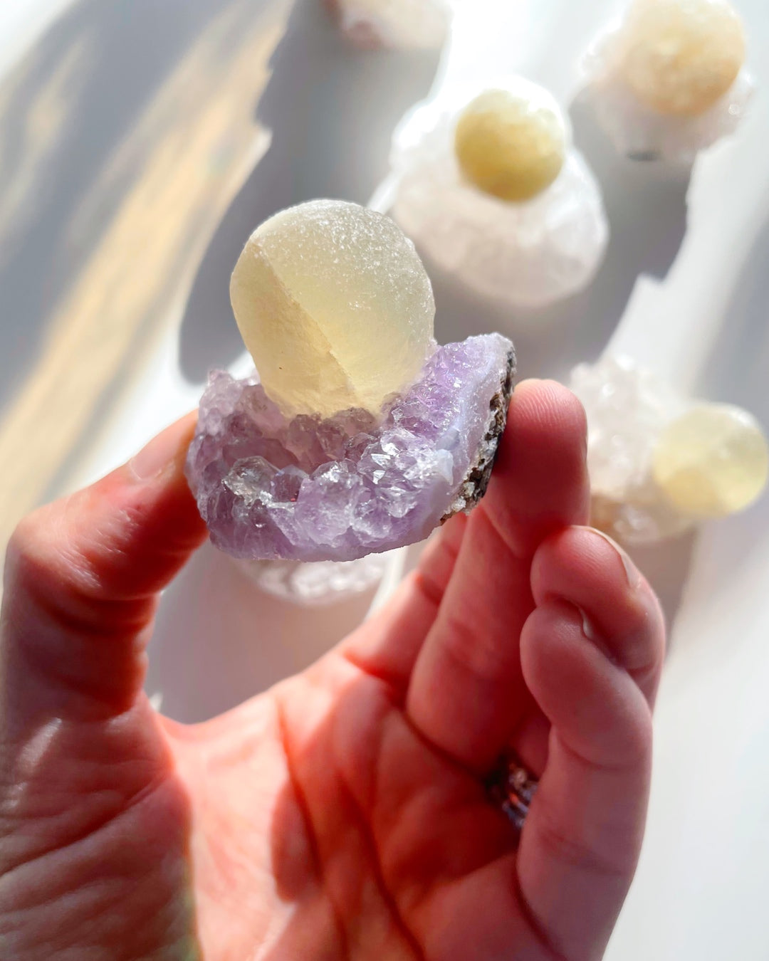 Rare Botryoidal Fluorite on Amethyst “Fried Egg” - Baltic Mermaid