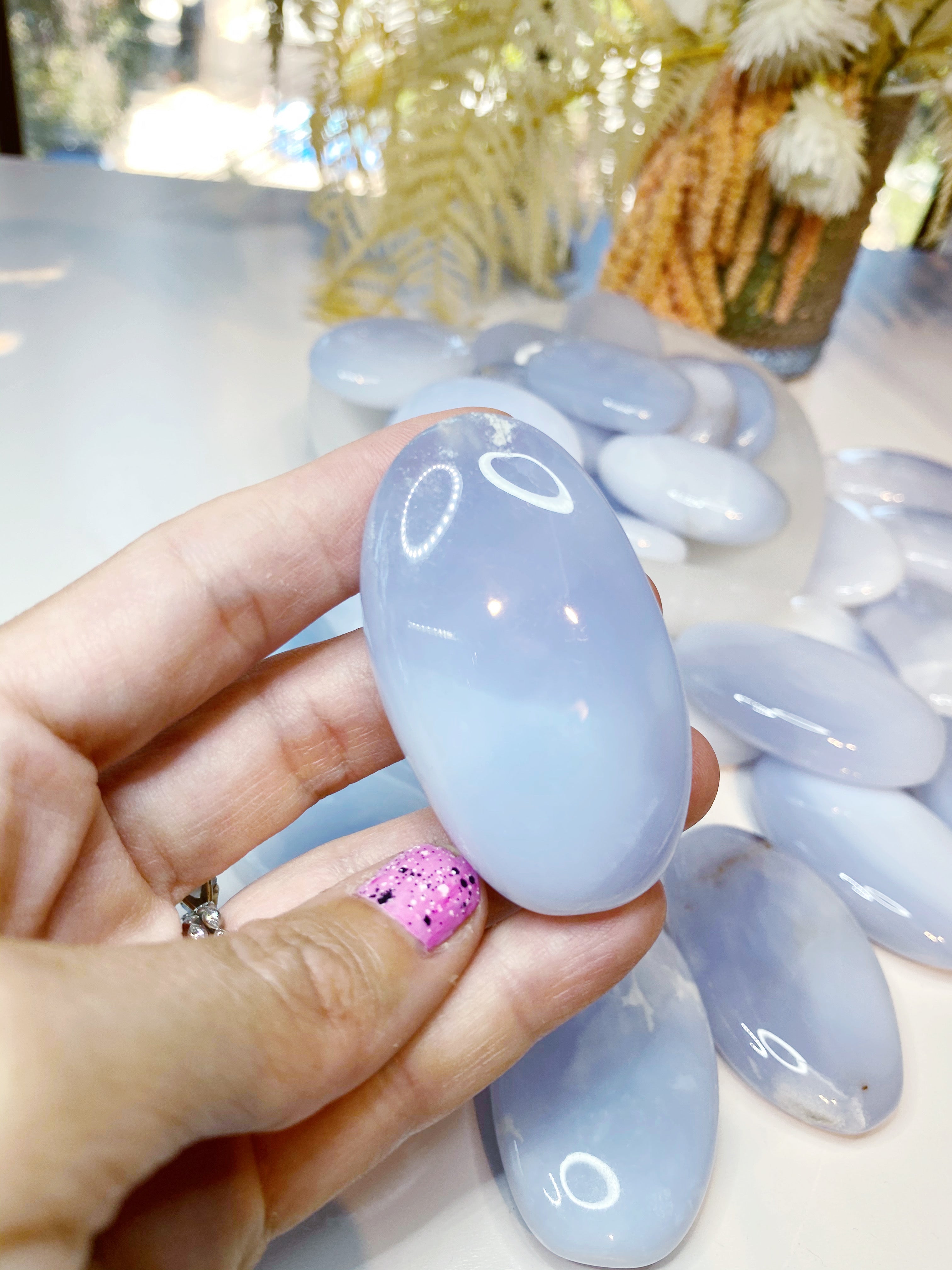 Blue Chalcedony Palm Stones - Baltic Mermaid