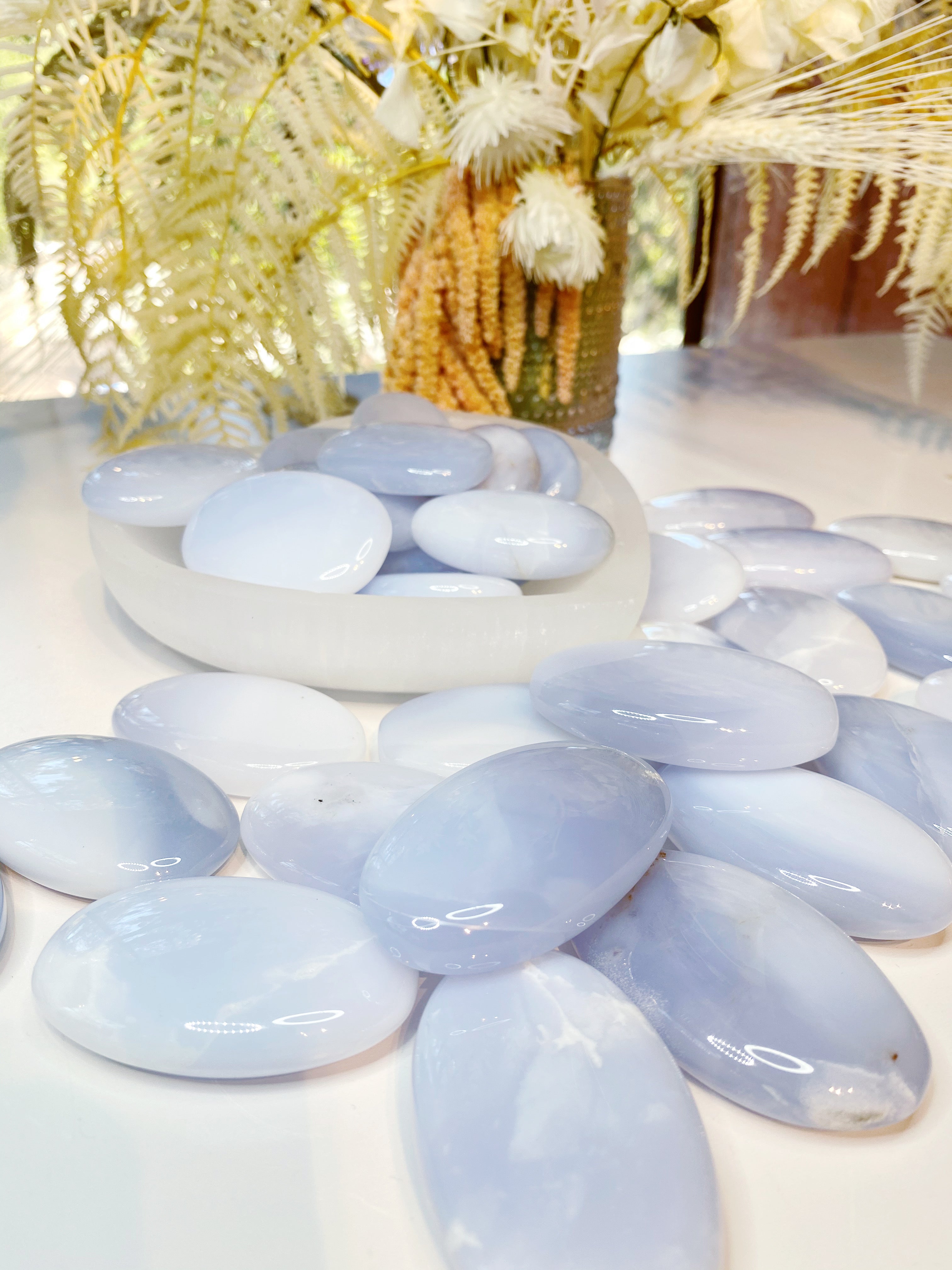 Blue Chalcedony Palm Stones - Baltic Mermaid