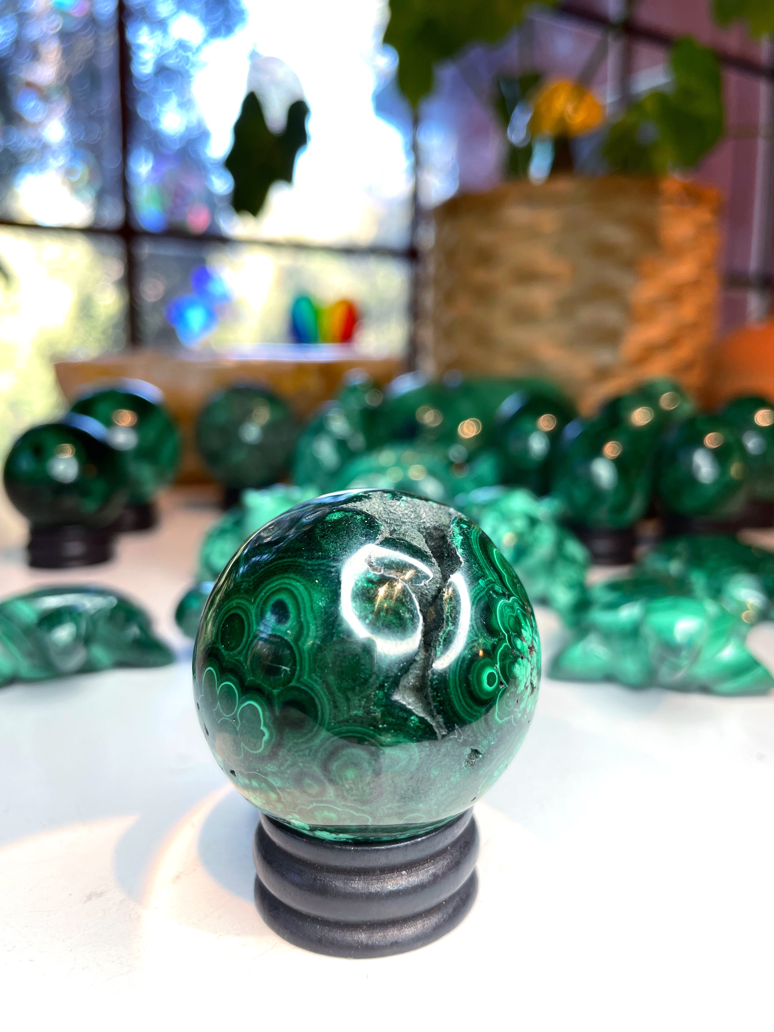 Malachite Carved Sphere - Baltic Mermaid
