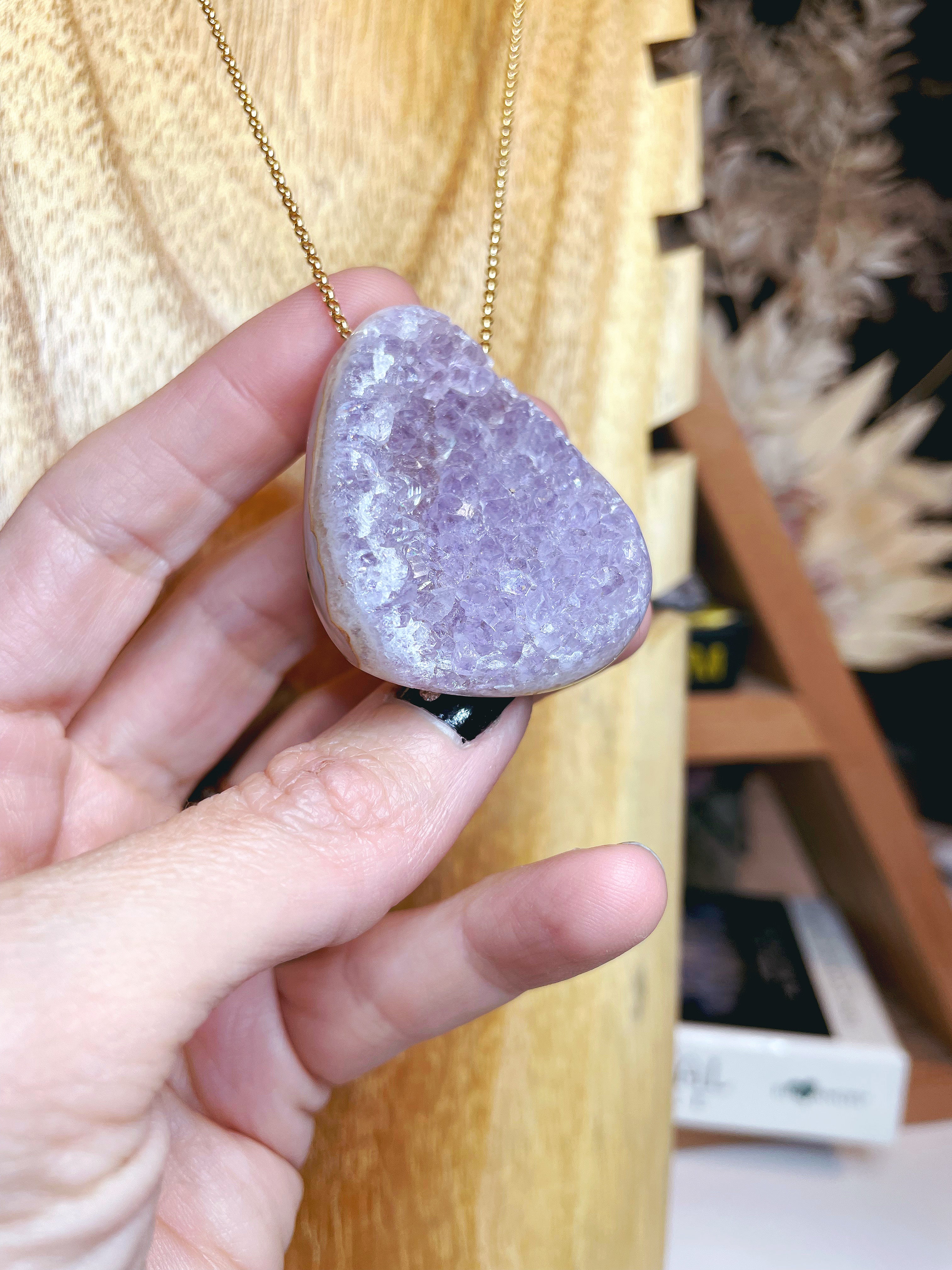 Druzy Agate Pendant 14k Gold Filled Necklace - Baltic Mermaid