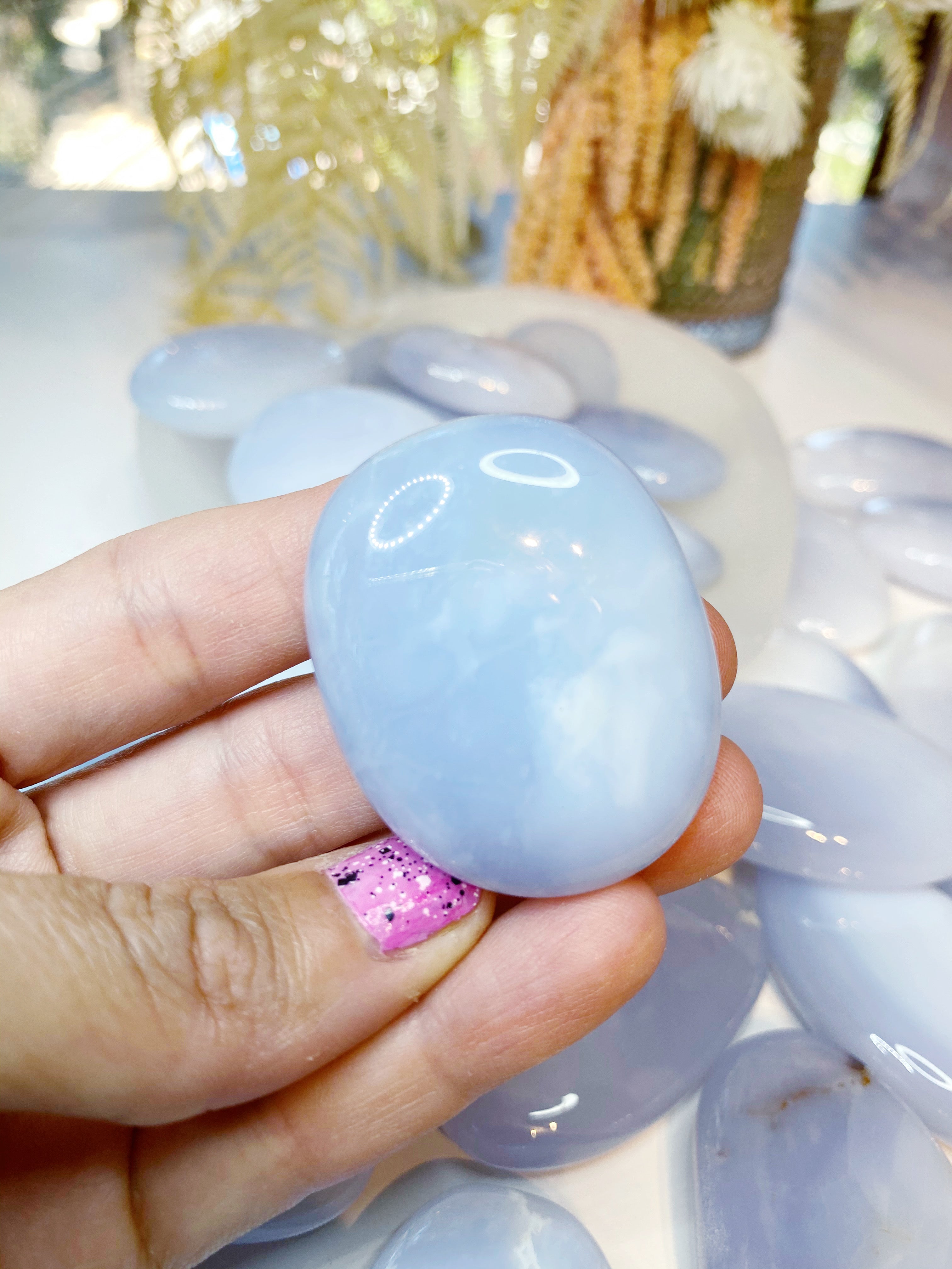 Blue Chalcedony Palm Stones - Baltic Mermaid