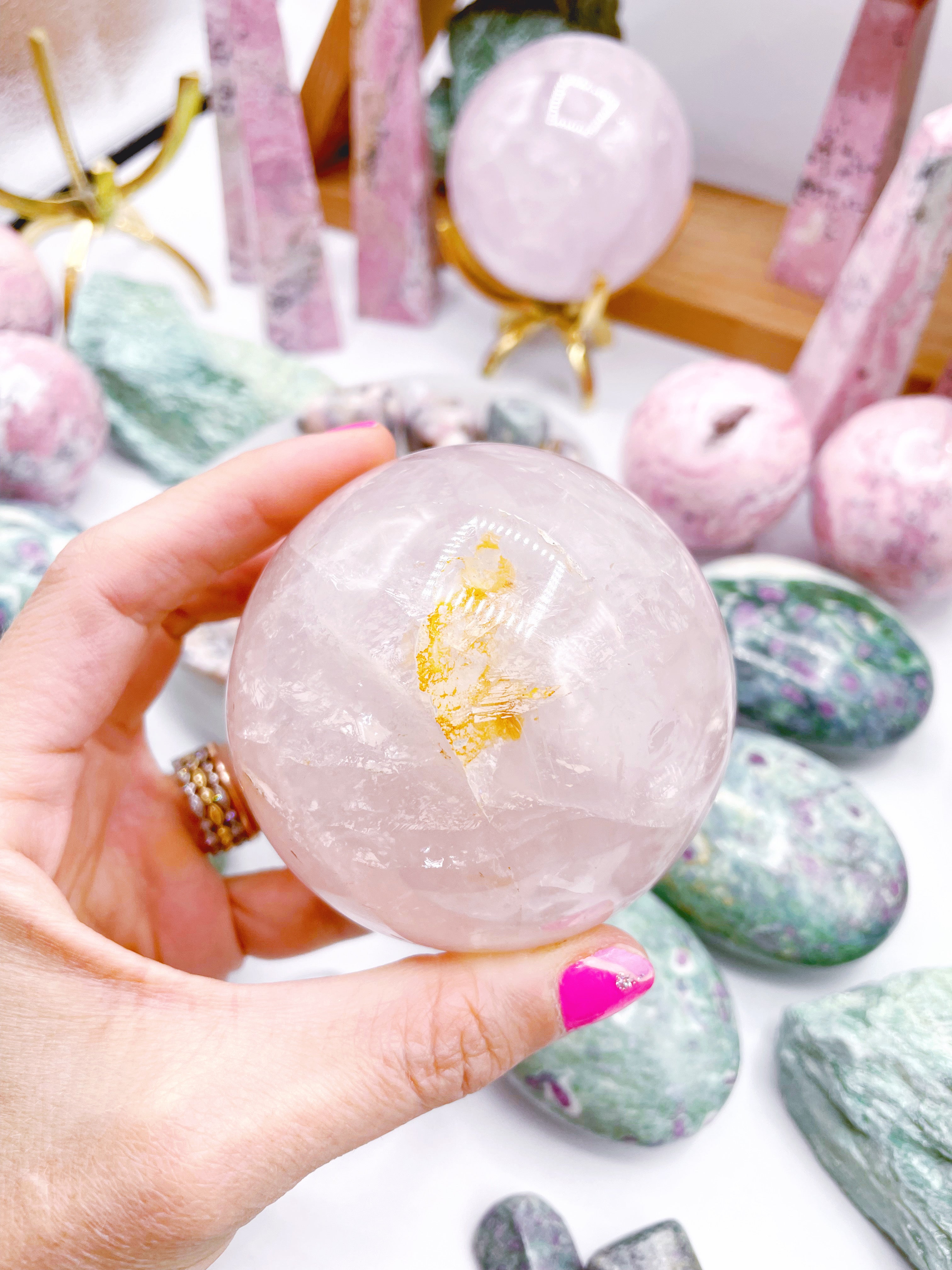 Rose Quartz Sphere w/ iron inclusions - Baltic Mermaid