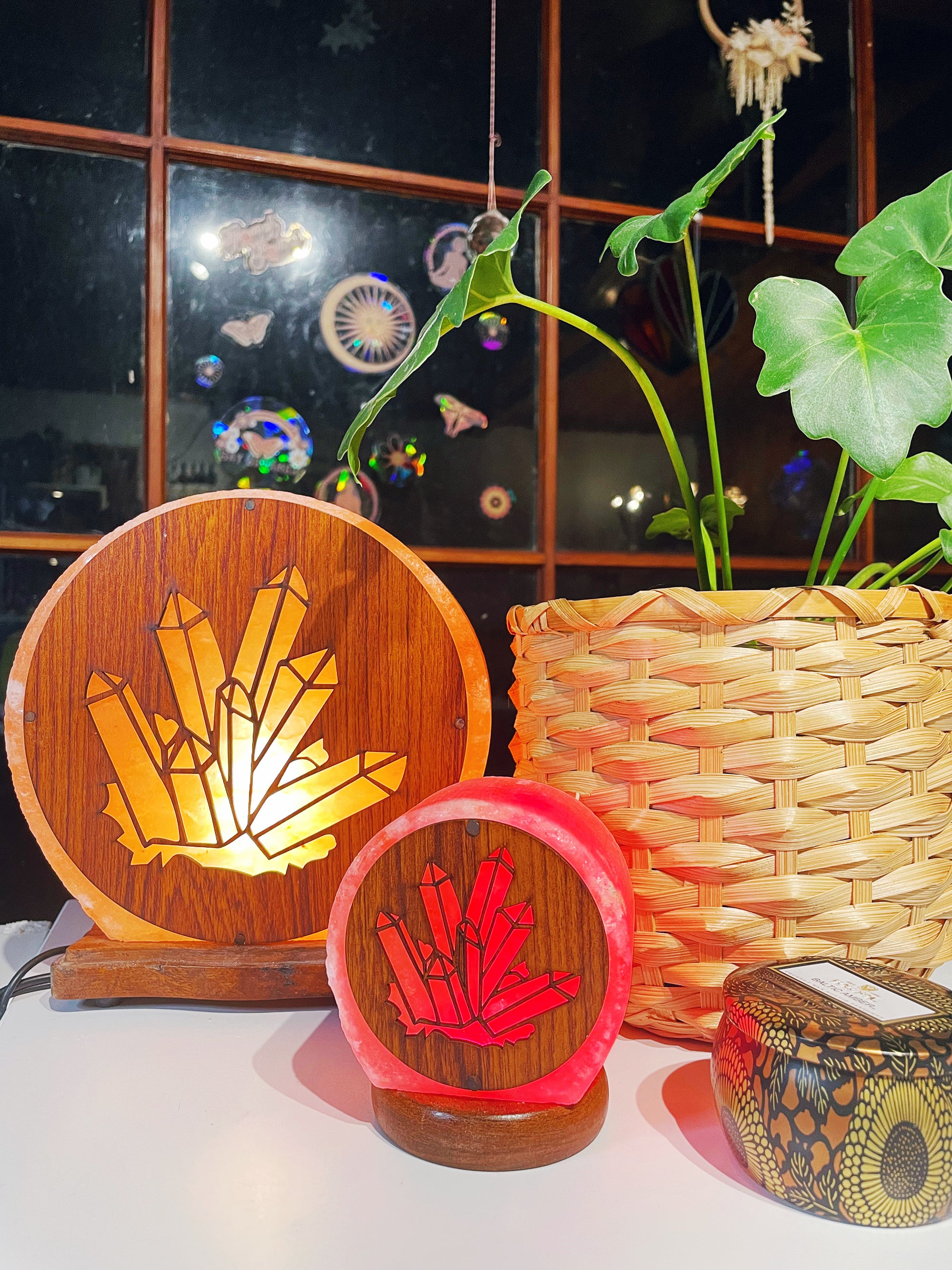 Wood Face Crystal Cluster Salt Lamp