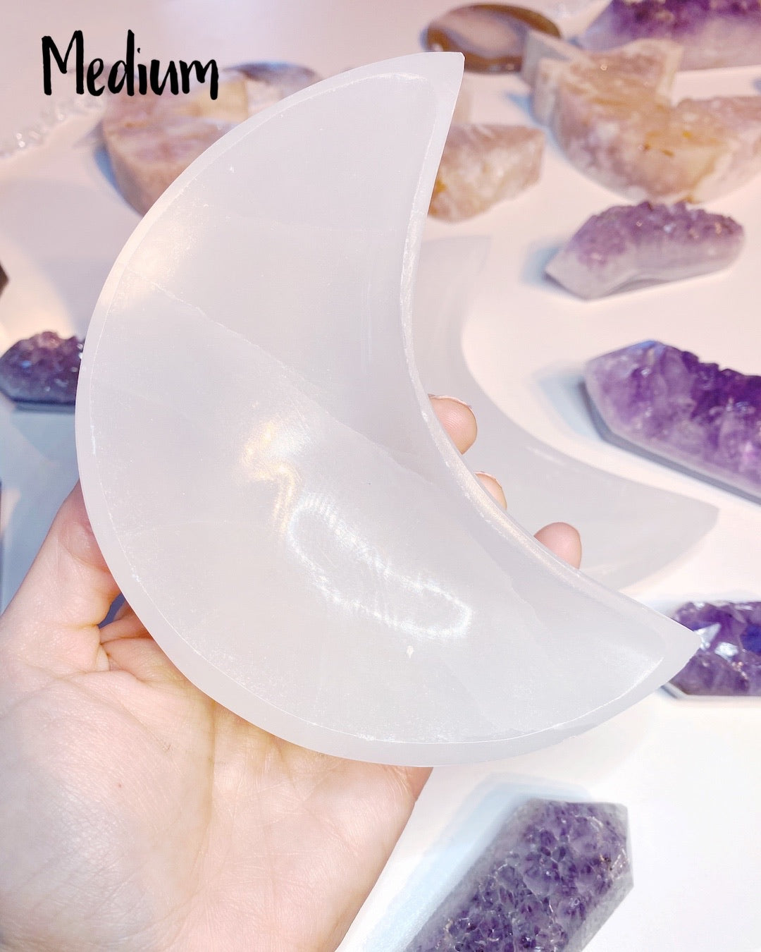 Selenite Crescent Moon Dish- Medium