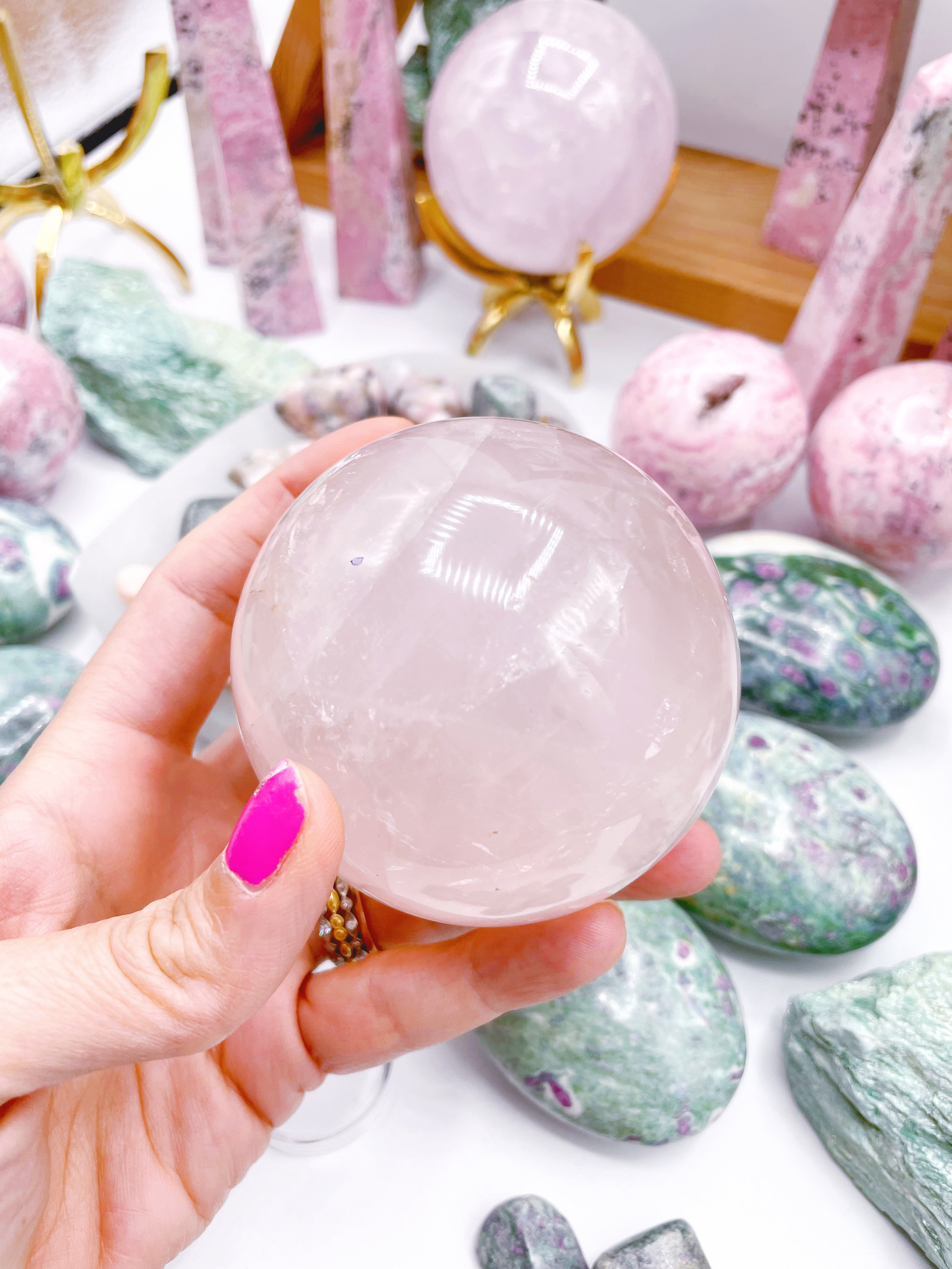 Rose Quartz Sphere w/ iron inclusions - Baltic Mermaid