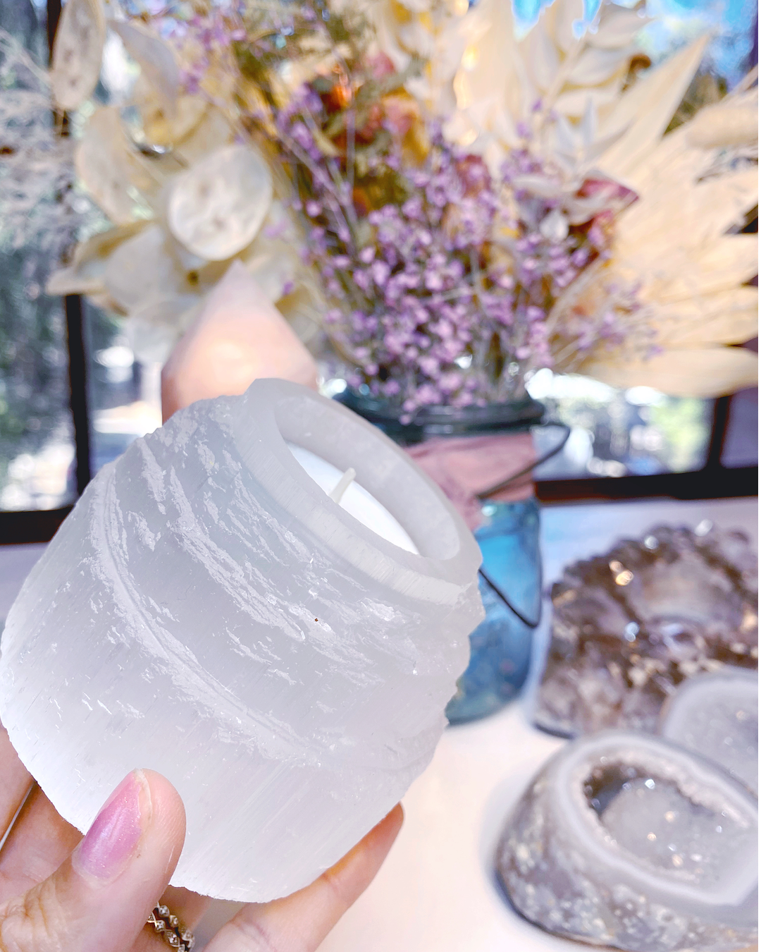 Selenite Candle Holder - Baltic Mermaid