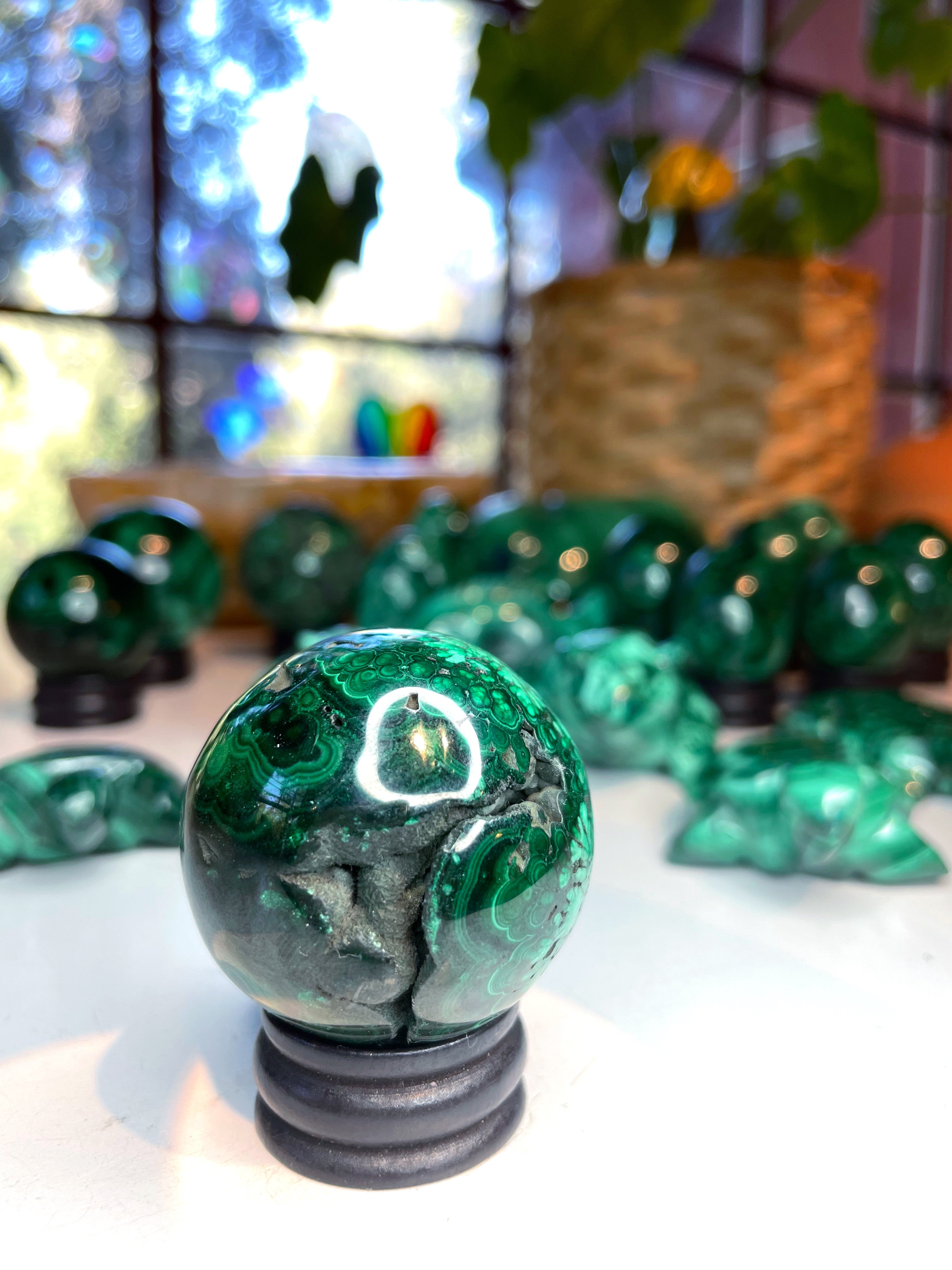 Malachite Carved Sphere - Baltic Mermaid