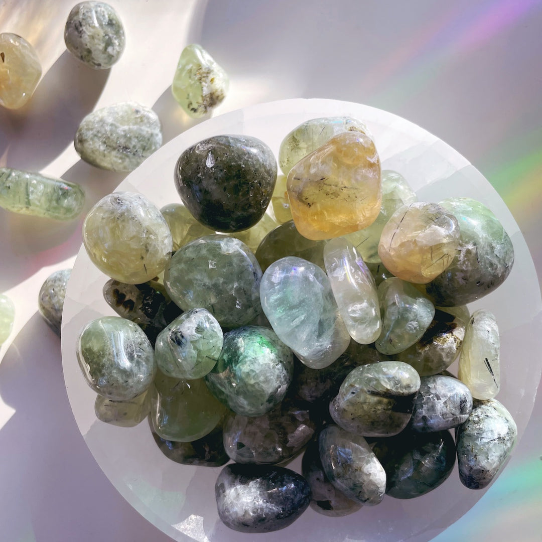 Prehnite with Epidote Tumbled Stones