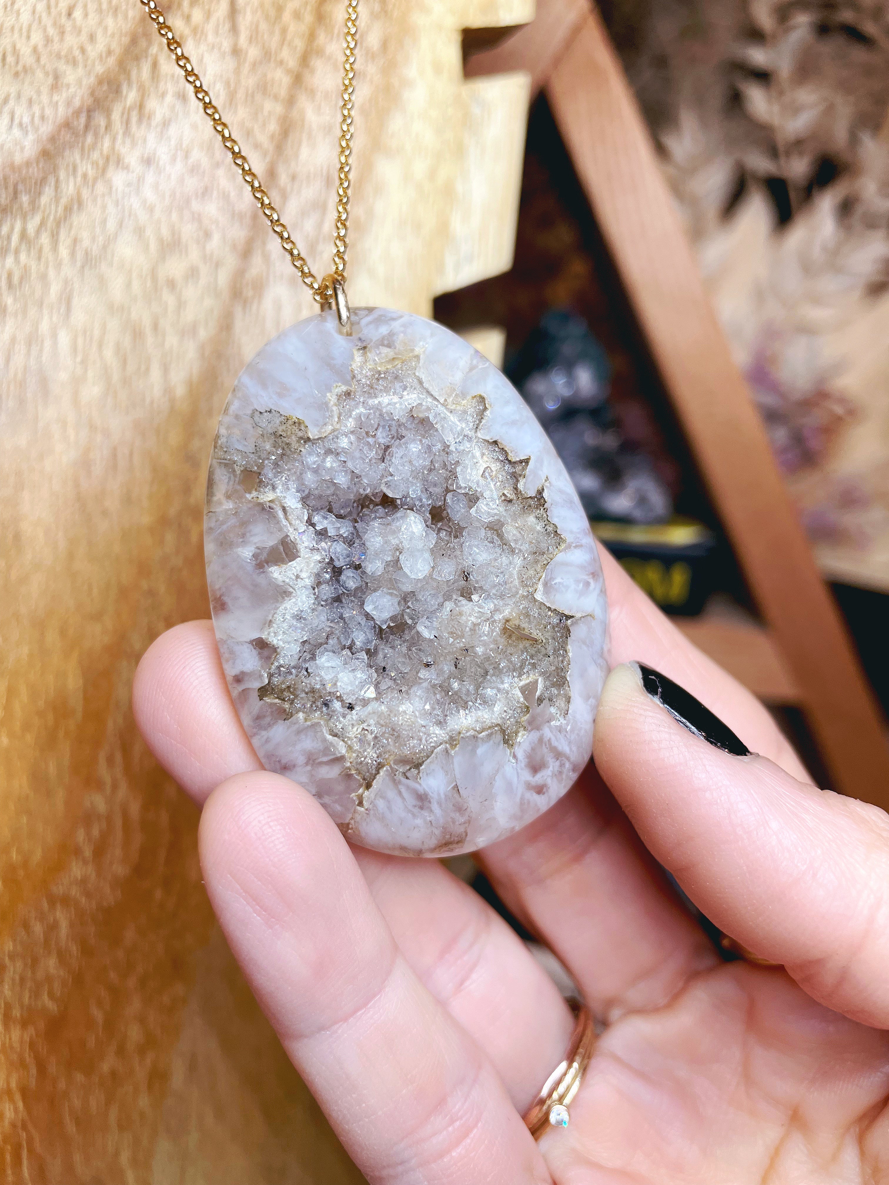 Druzy Agate Pendant 14k Gold Filled Necklace - Baltic Mermaid