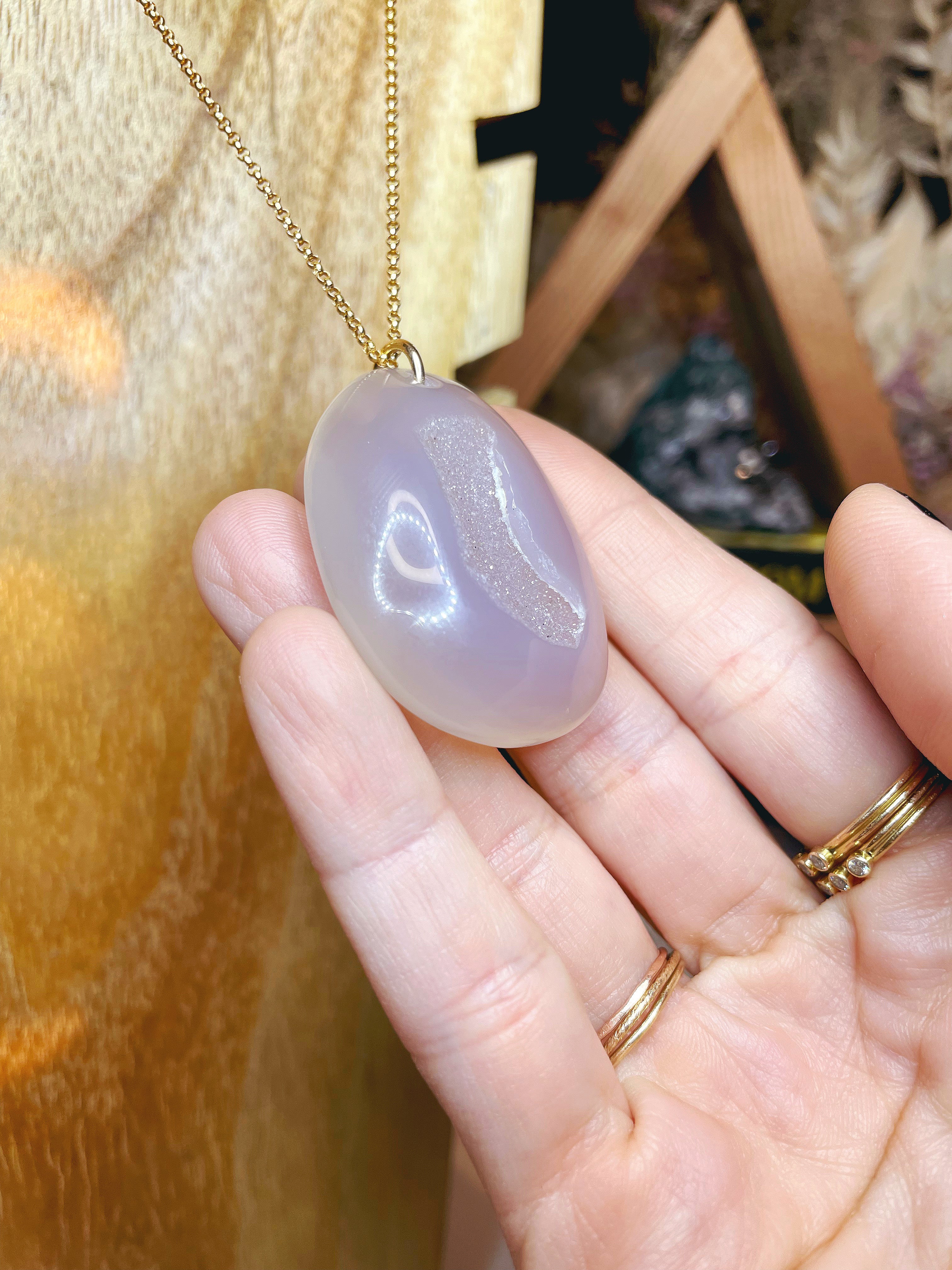 Druzy Agate Pendant 14k Gold Filled Necklace - Baltic Mermaid