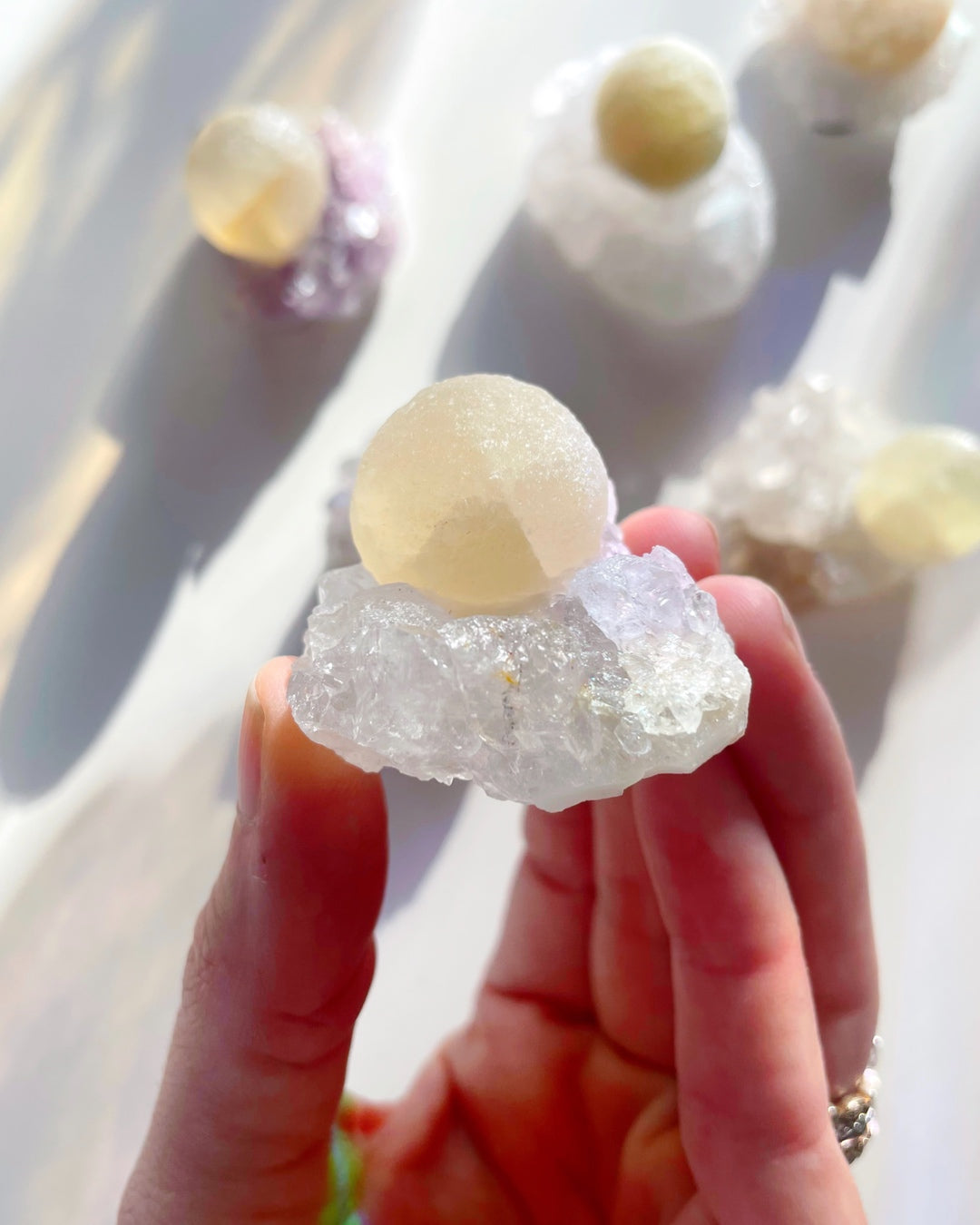 Rare Botryoidal Fluorite on Quartz “Fried Egg” - Baltic Mermaid